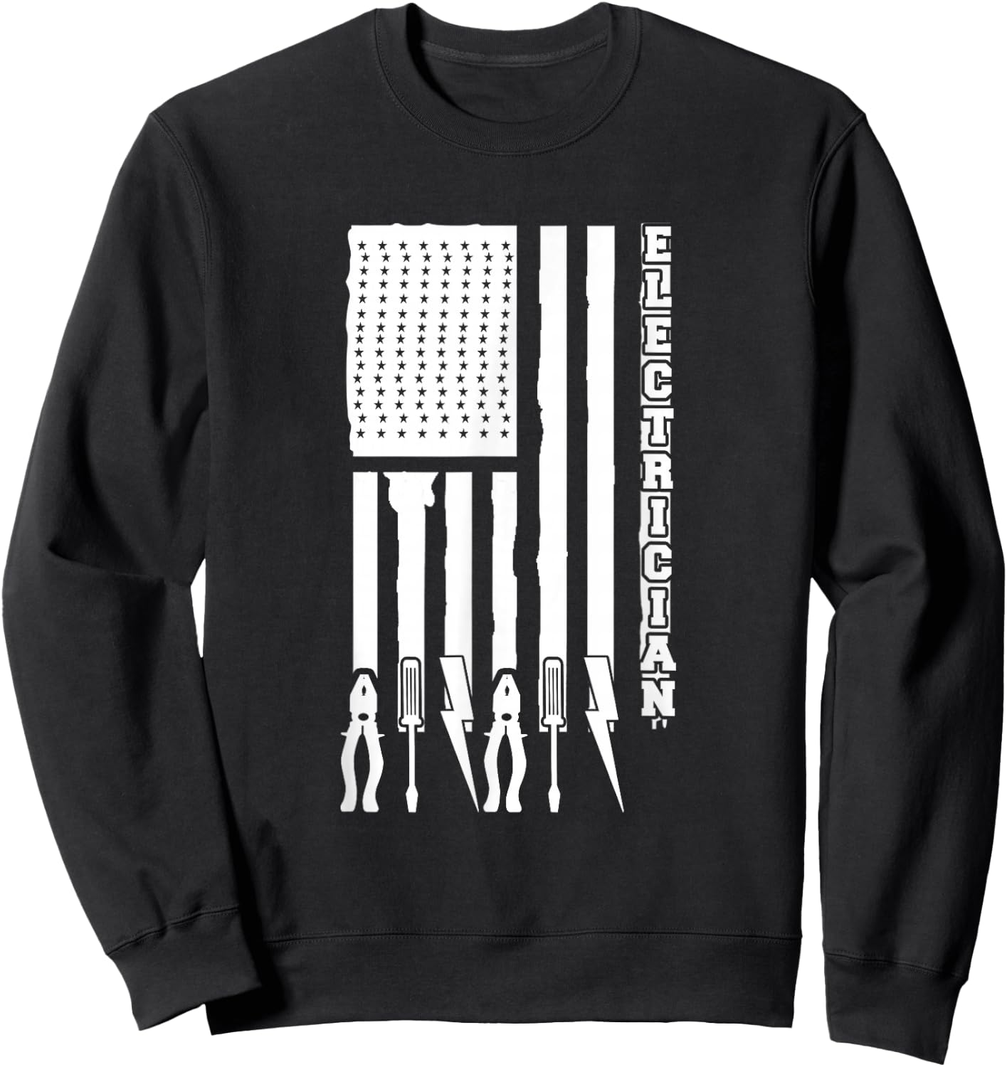 Electrician Gifts - Electrician On USA Flag W/ Tools Sweatshirt - Sweatshirt | Black
