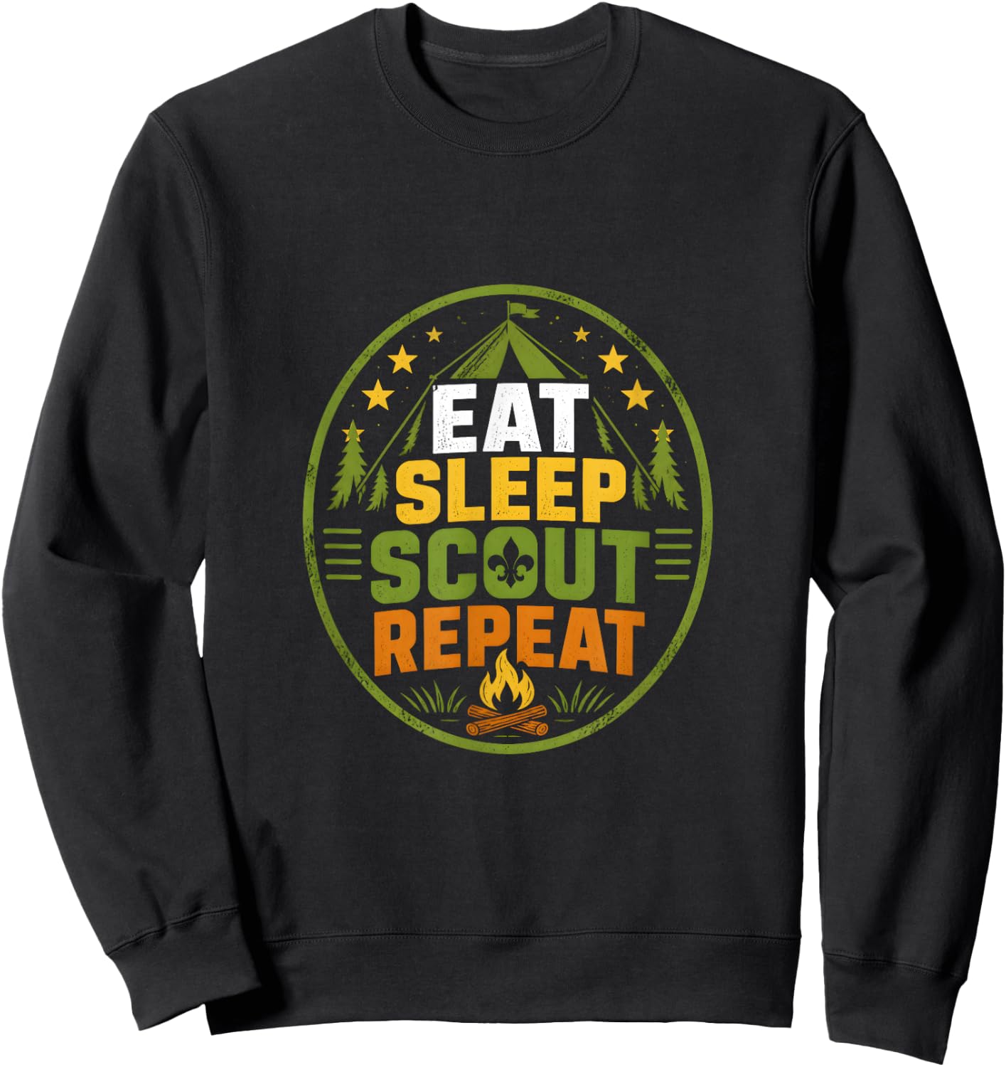 Eat Sleep Scout Repeat Scouts BSA Camp Badge Sweatshirt - Sweatshirt | Black
