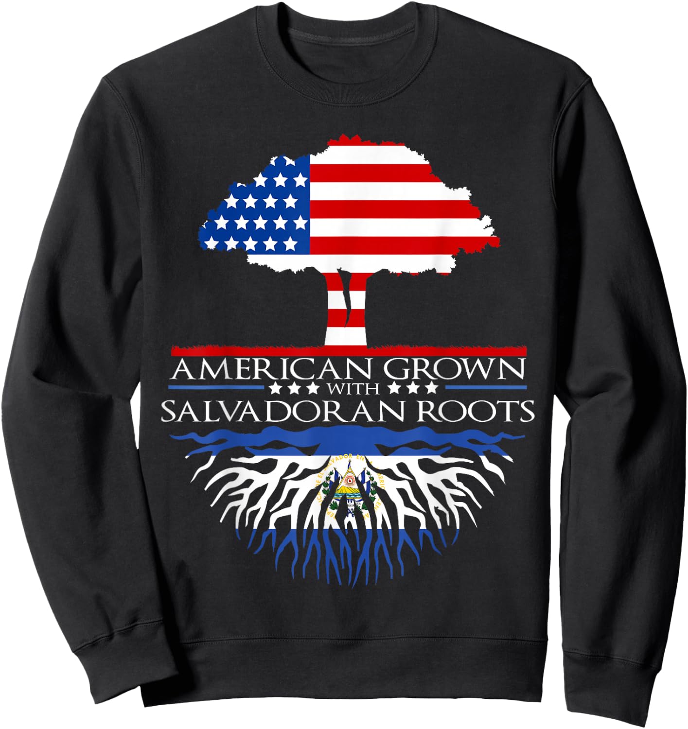 Salvadoran Roots American Grown Tree Flag USA El Salvador Sweatshirt - Sweatshirt | Black