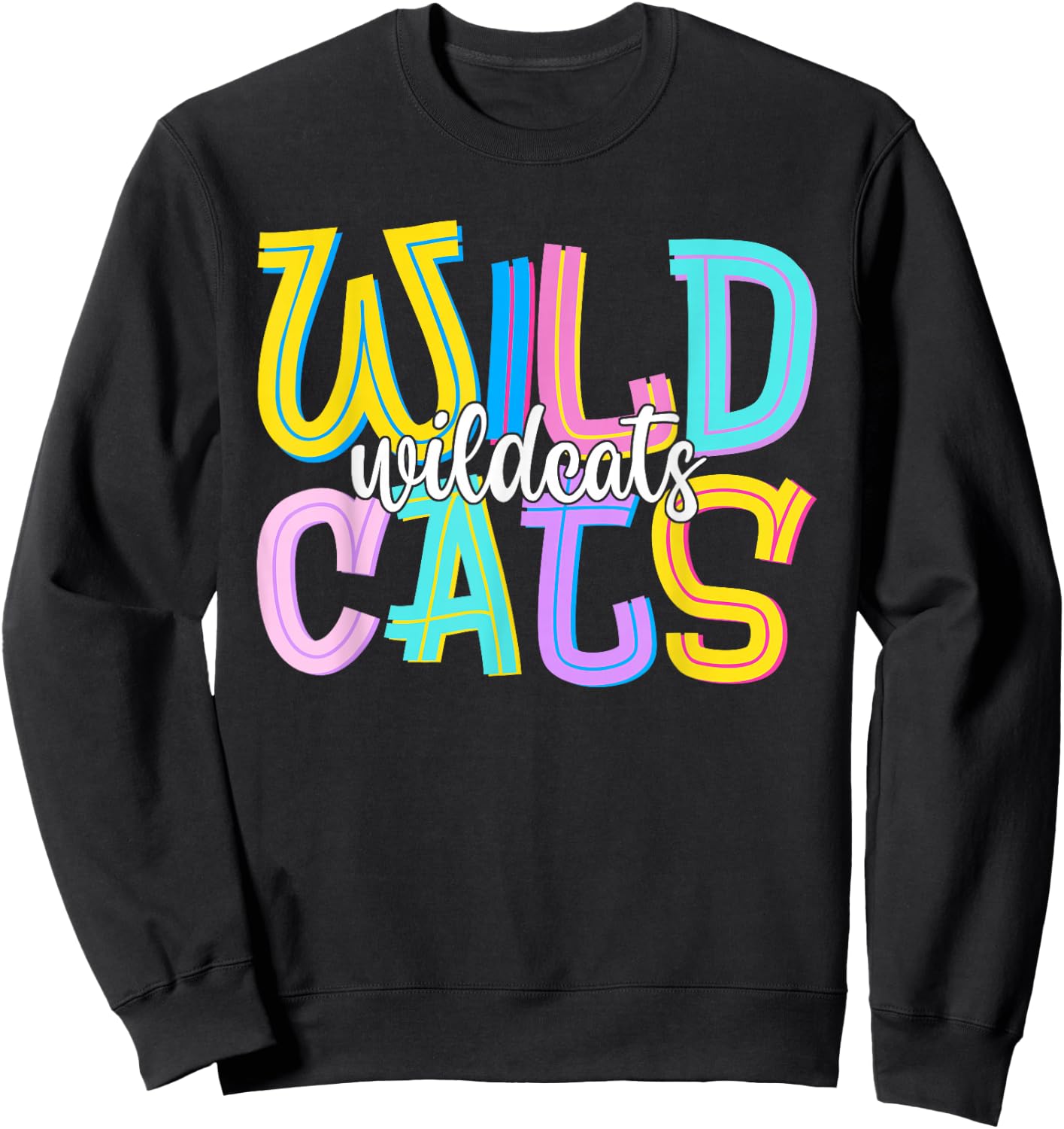 Wildcats School Spirit Groovy Back to School Girls Sweatshirt - Sweatshirt | Black