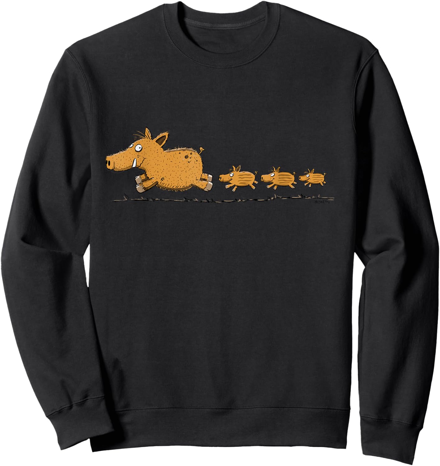 Lustiges Wildschwein Motiv mit Frischlingen Cartoon Waldtier Sweatshirt - Sweatshirt | Black