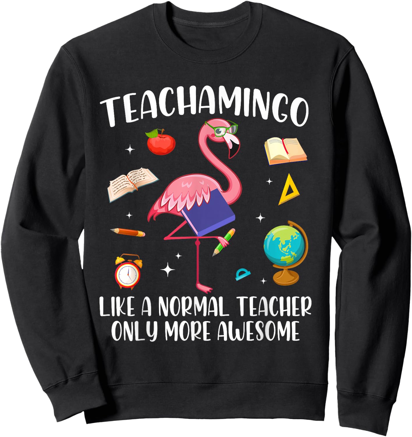 Teacher Pink Flamingo Tropical Flowers Women Sweatshirt - Sweatshirt | Black
