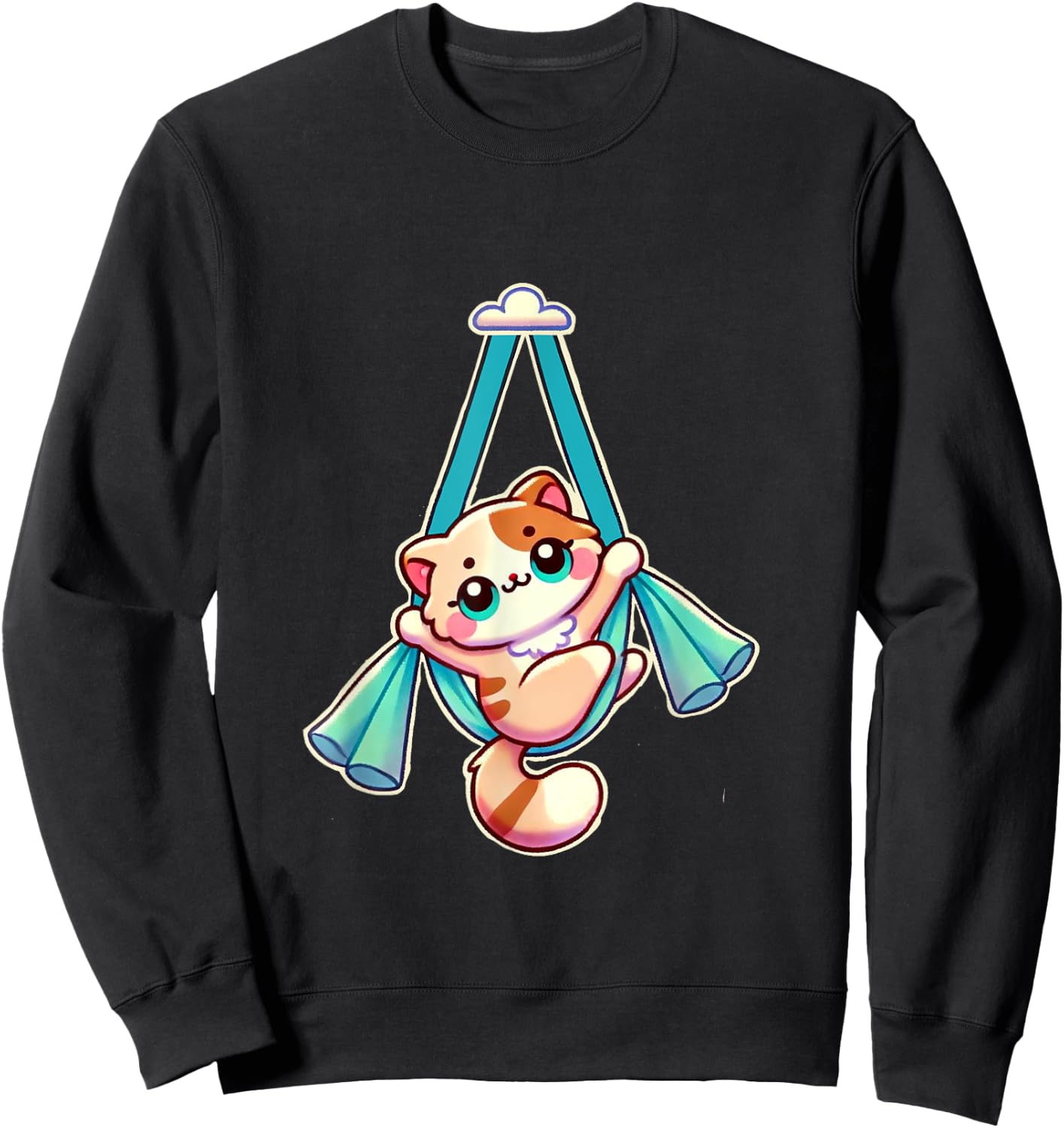AD Designs Hang In There Aerial Kitty Aerialist Cat Silks Sweatshirt - Sweatshirt | Black