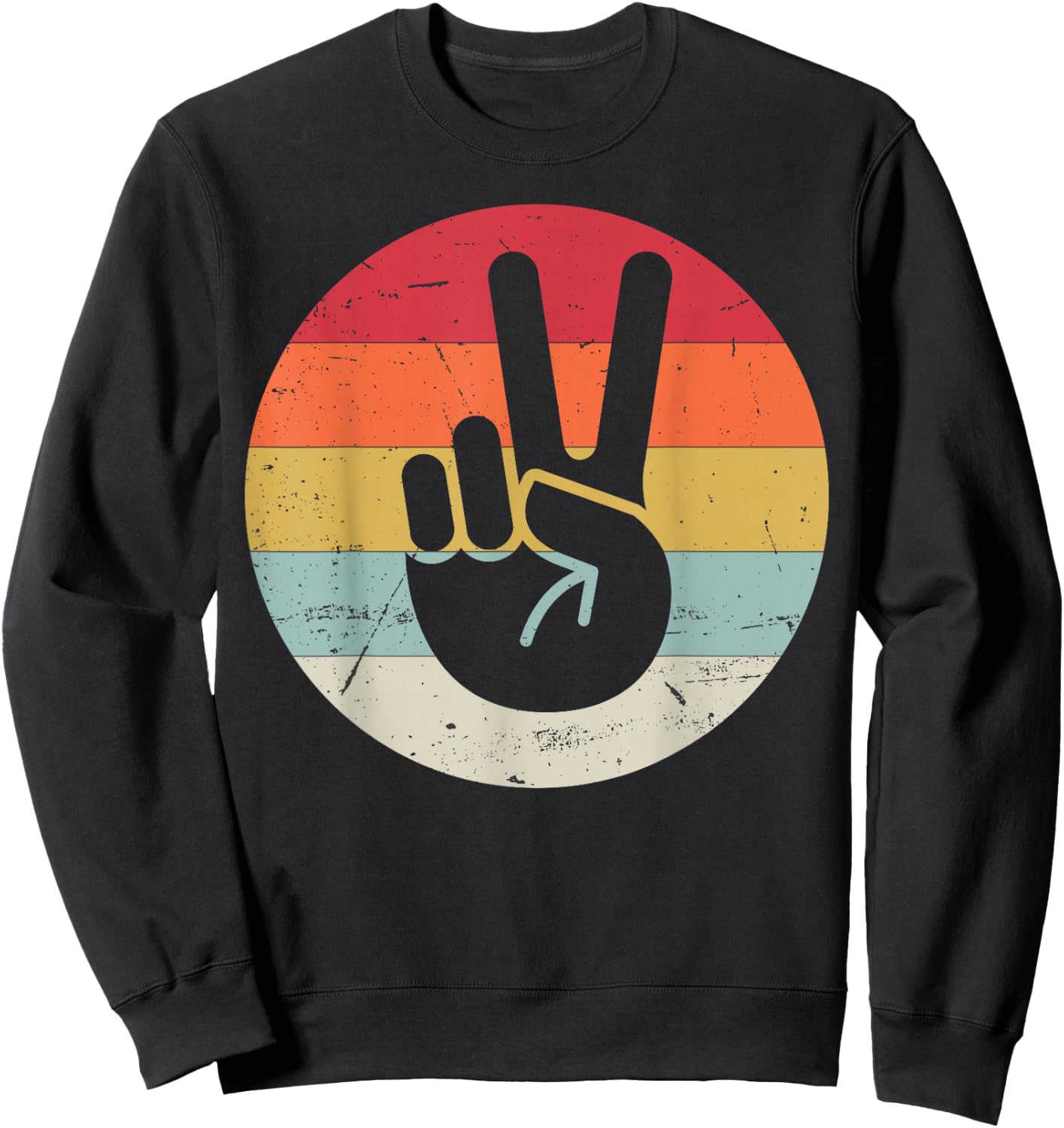 Retro Peace Sign V Fingers Vintage 60s 70s 80s Cool Graphic Sweatshirt - Sweatshirt | Black