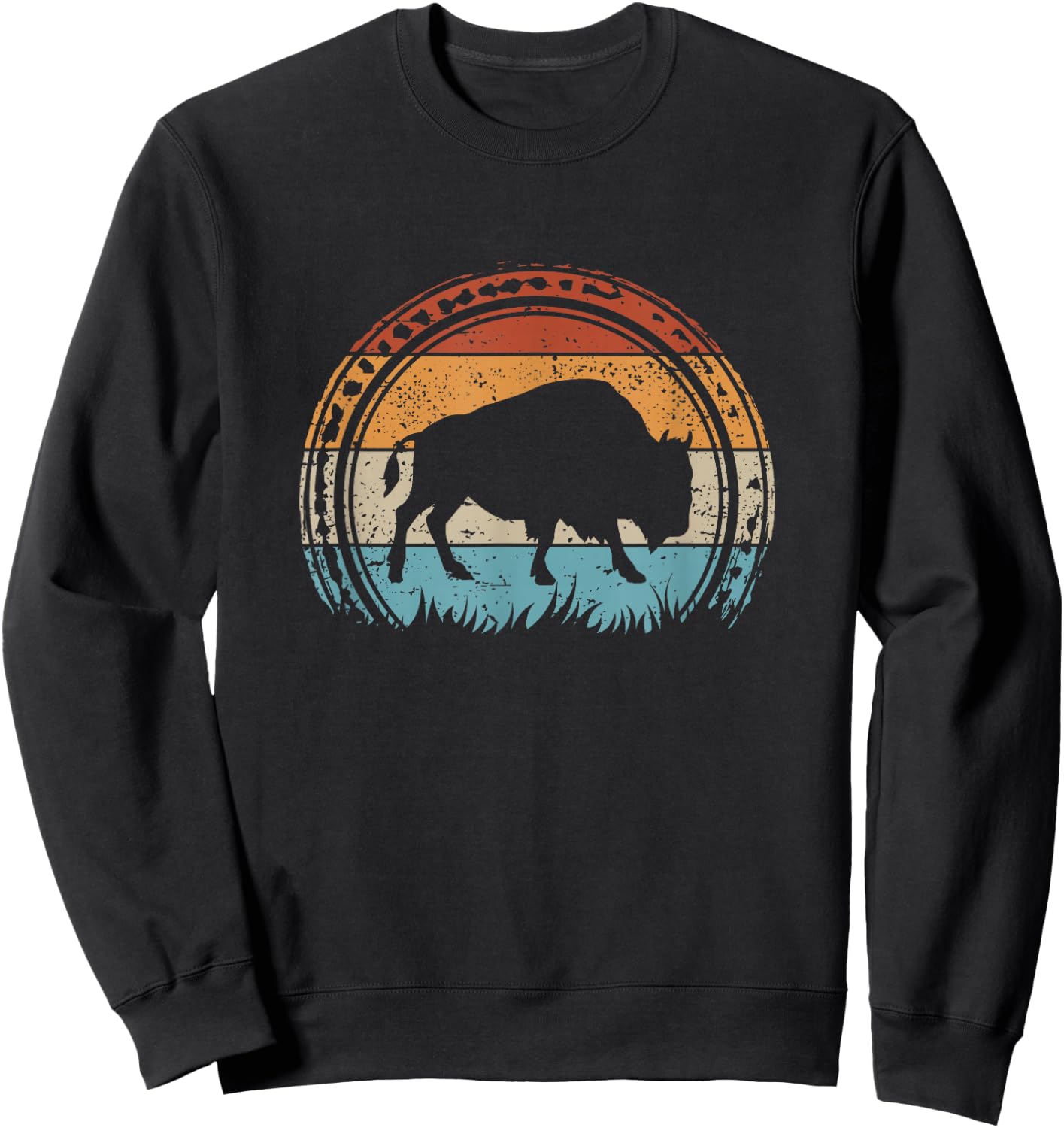 Retro Bison National Park Vintage American Buffalo Sweatshirt - Sweatshirt | Black