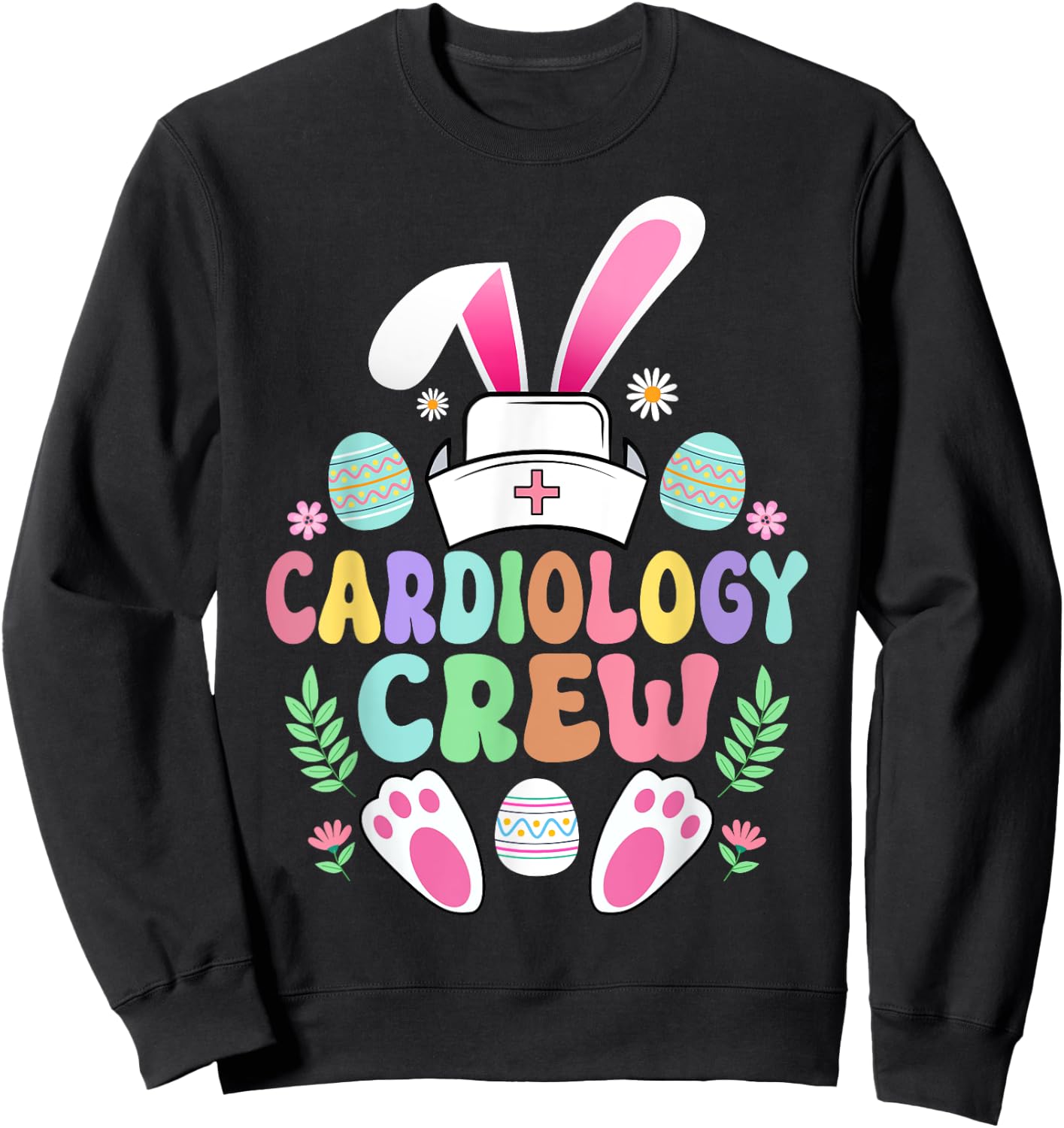 Cardiology Crew Easter Bunny Cardiac Nurse Happy Easter Day Sweatshirt - Sweatshirt | Black
