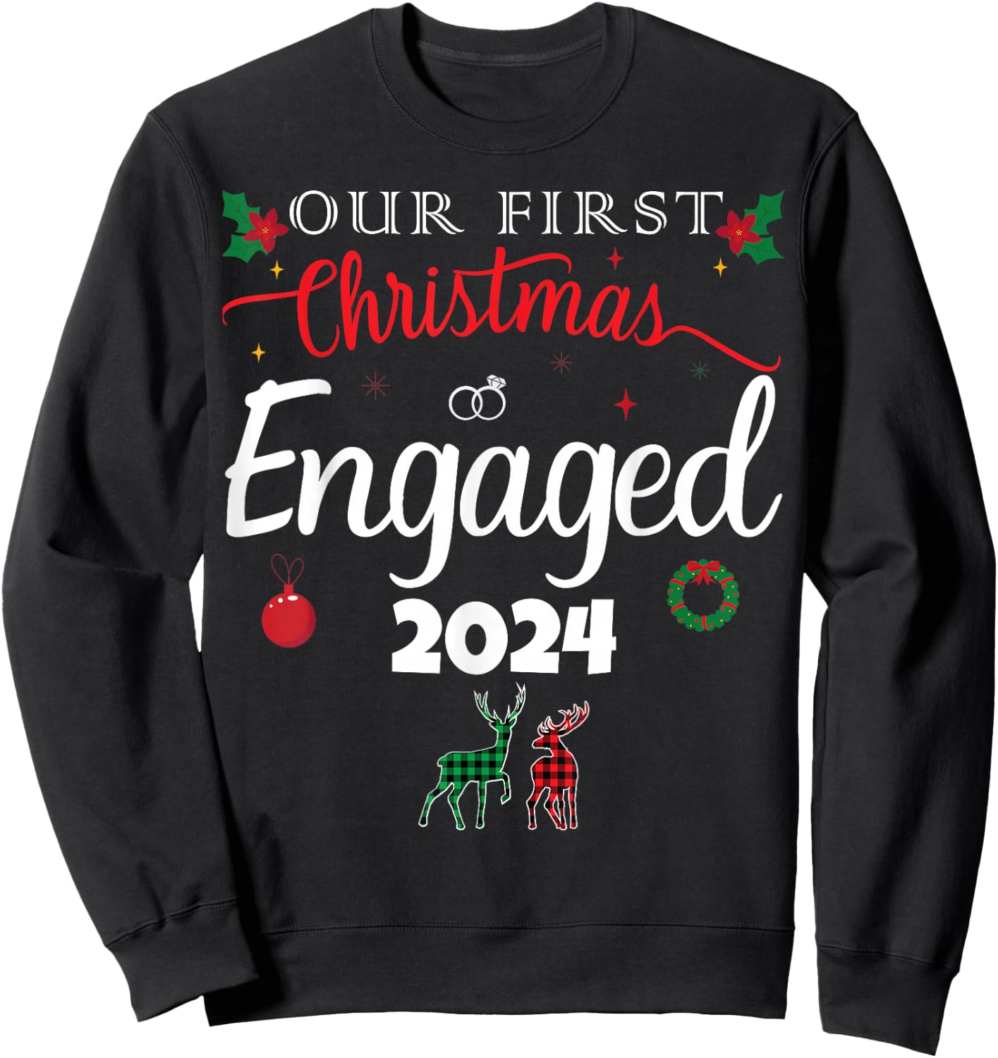 Our First Christmas Engaged 2024 Pajamas Couples Matching Sweatshirt - Sweatshirt | Black