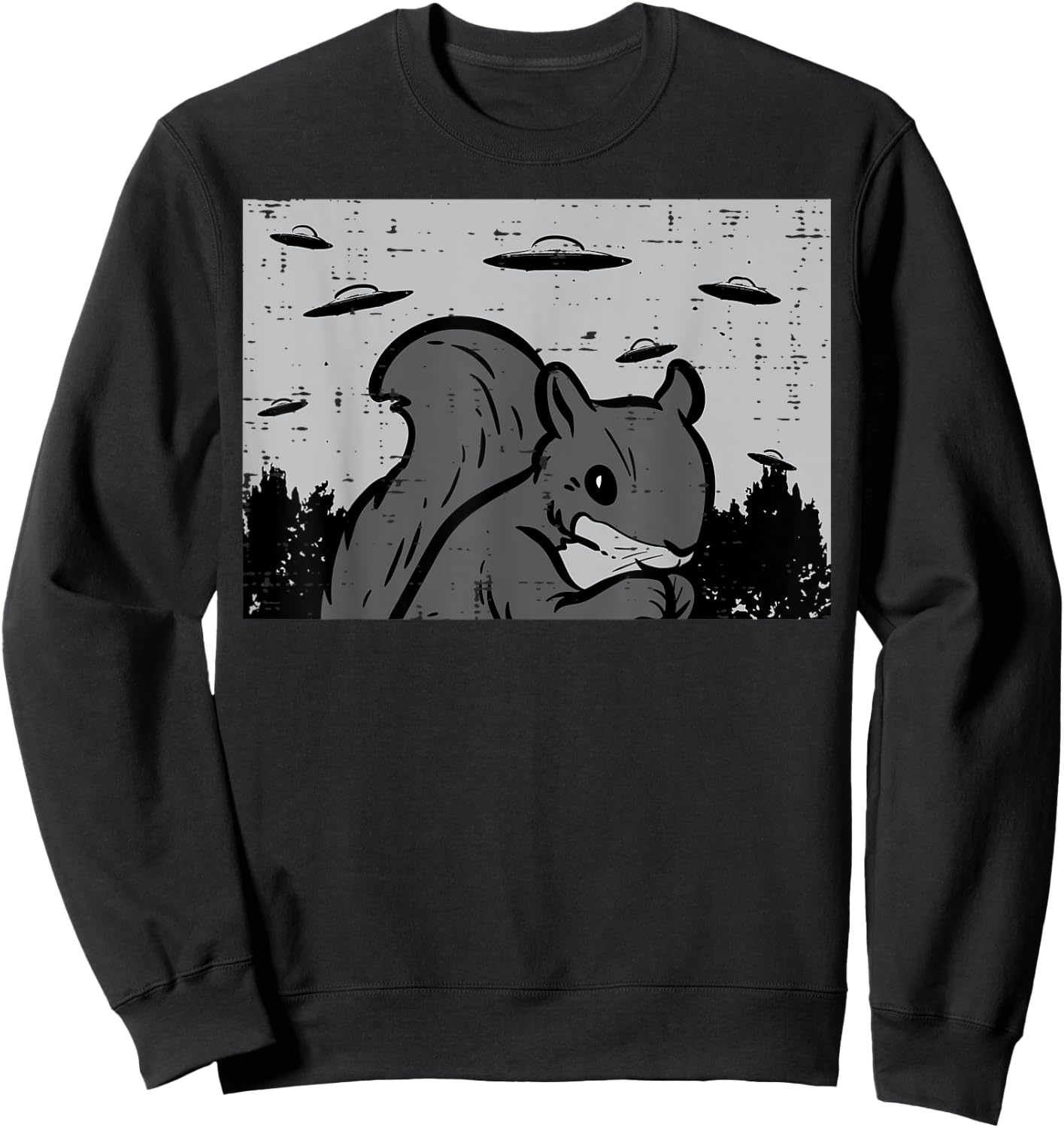 Squirrel UFOs Alien Vintage Animal Rodent Men Women Kids Sweatshirt - Sweatshirt | Black