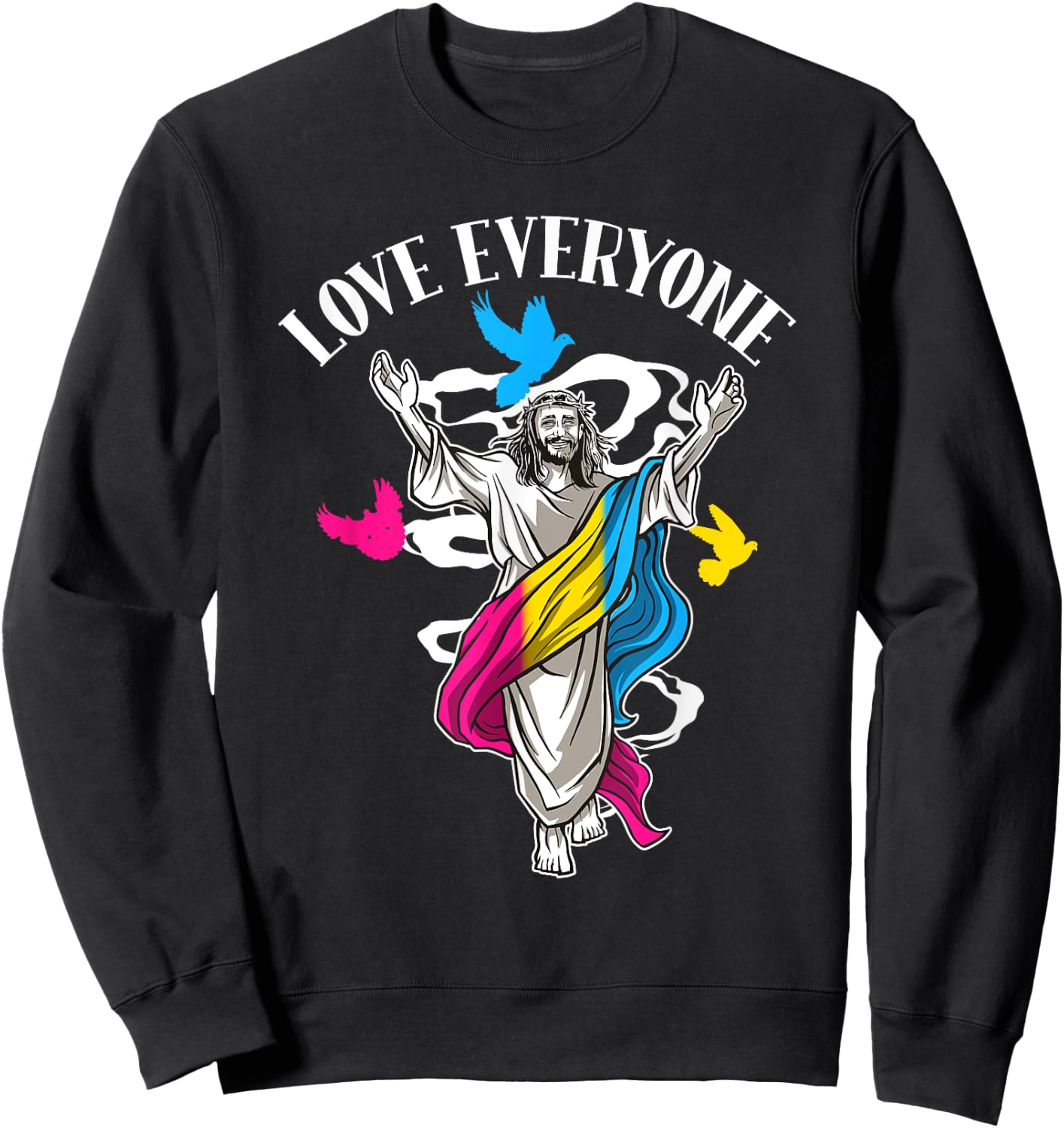 Love Everyone, Christian Pan Pride Jesus, Pansexual Love Sweatshirt - Sweatshirt | Black