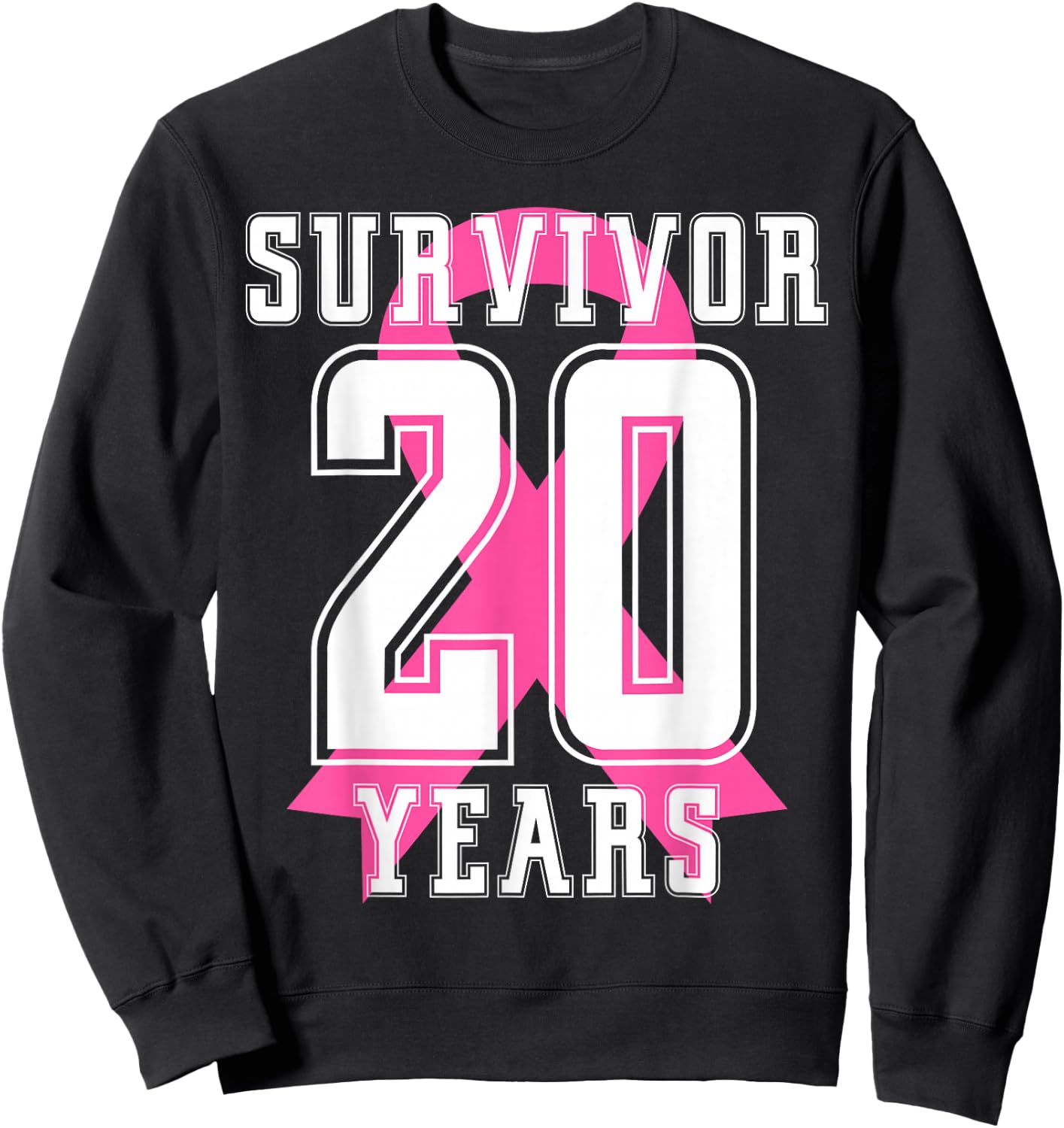 20 Years Free Survivor Breast Cancer Awareness Pink Ribbon Sweatshirt - Sweatshirt | Black