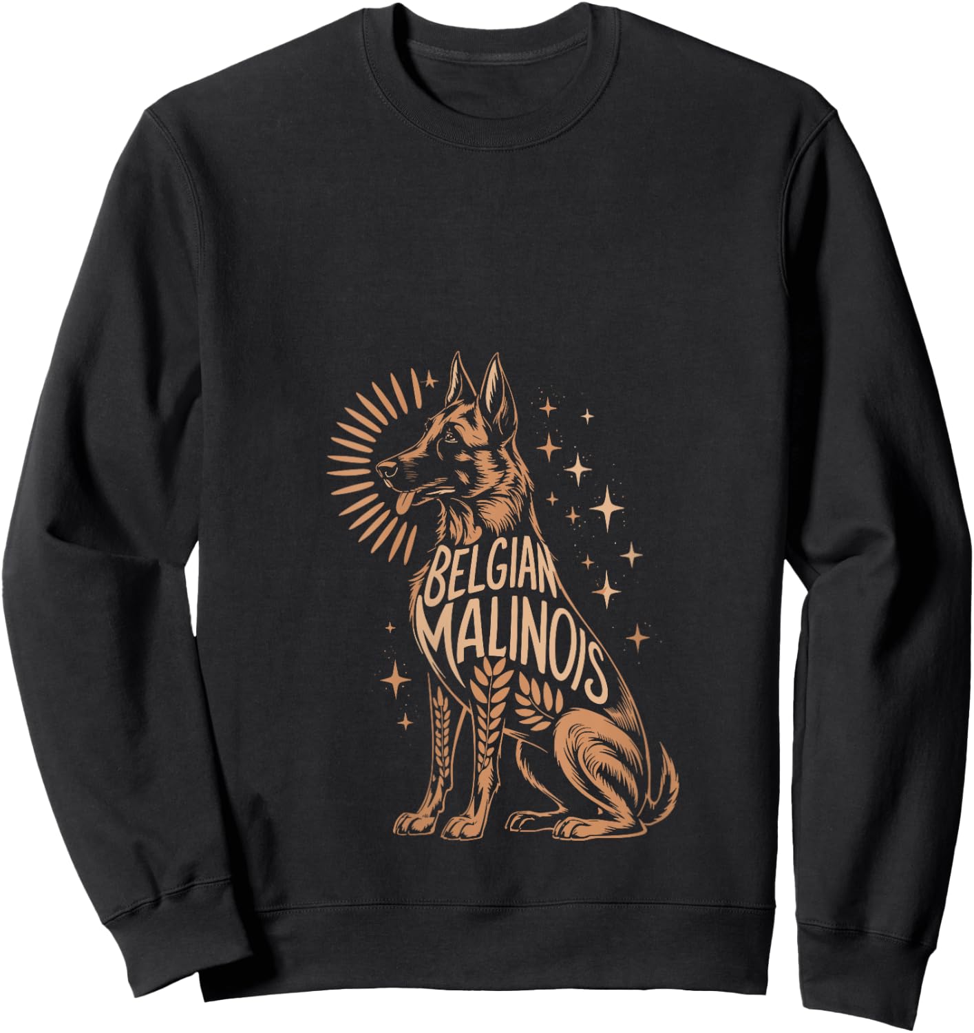 Floral Whimsical Belgian Malinois Belgian Shepherd Mally V-Neck Sweatshirt - Sweatshirt | Black
