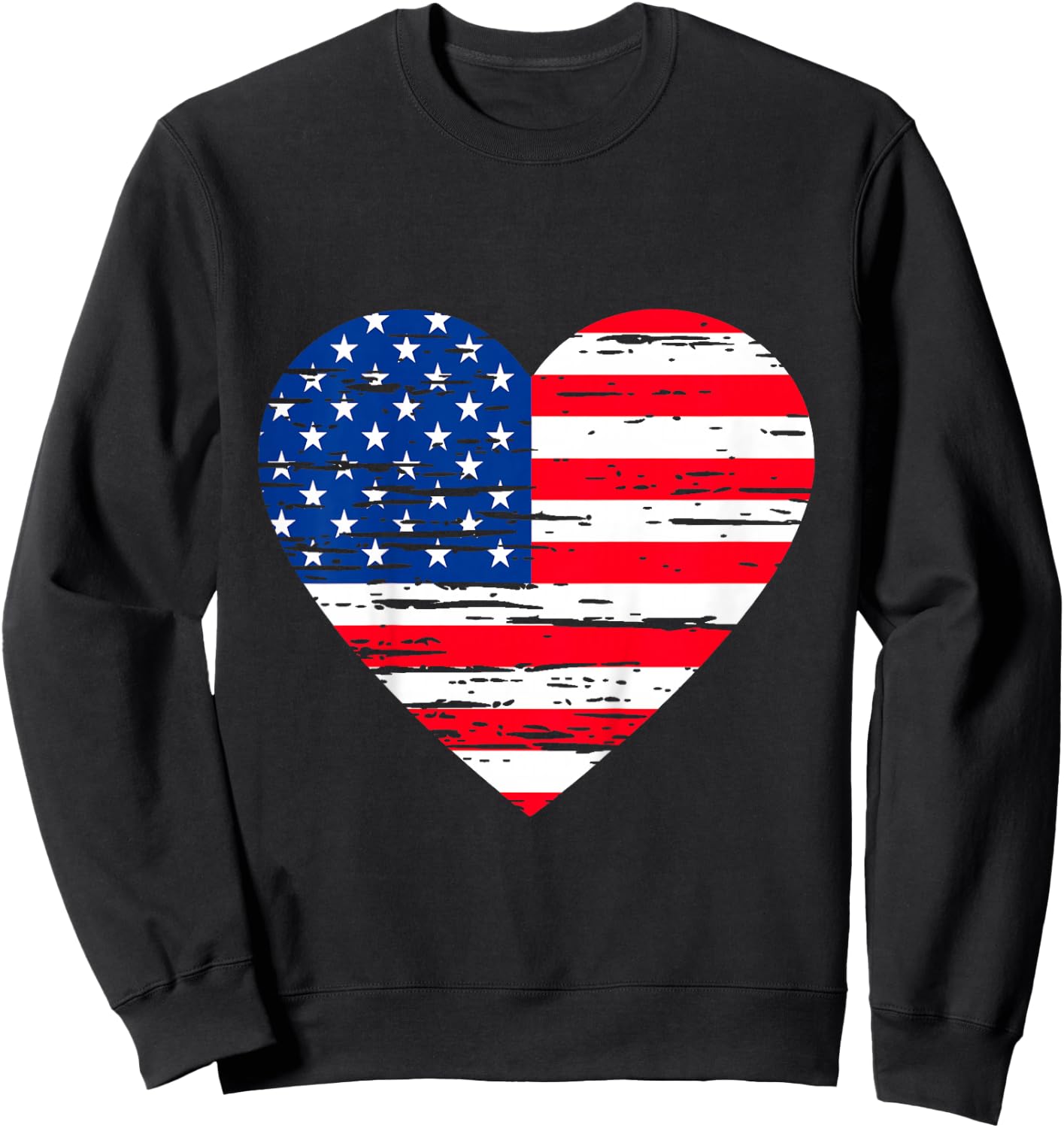 Girls July 4th American Flag Heart Distressed Toddler Baby Sweatshirt - Sweatshirt | Black