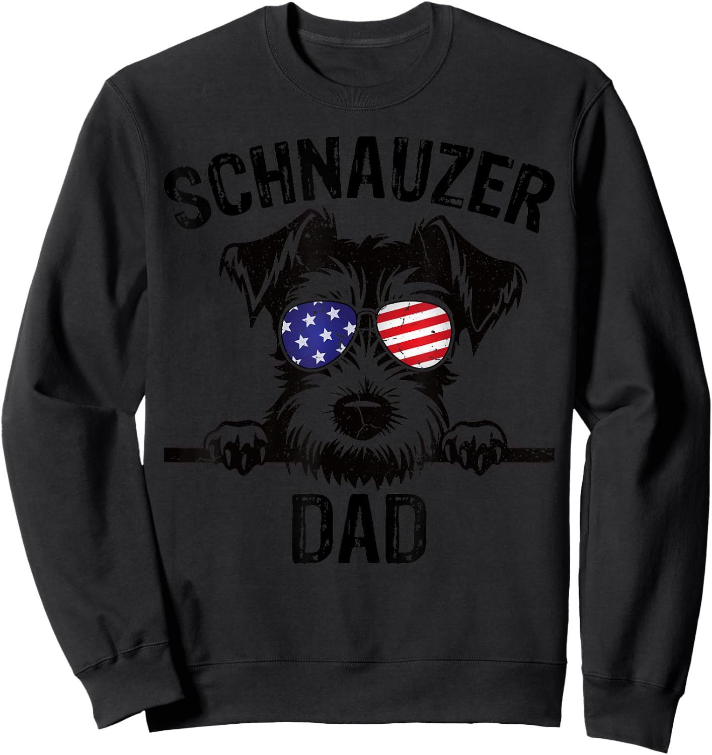 Schnauzer Dad Father Day Dog Wearing USA Flag Sunglasses Sweatshirt - Sweatshirt | Black