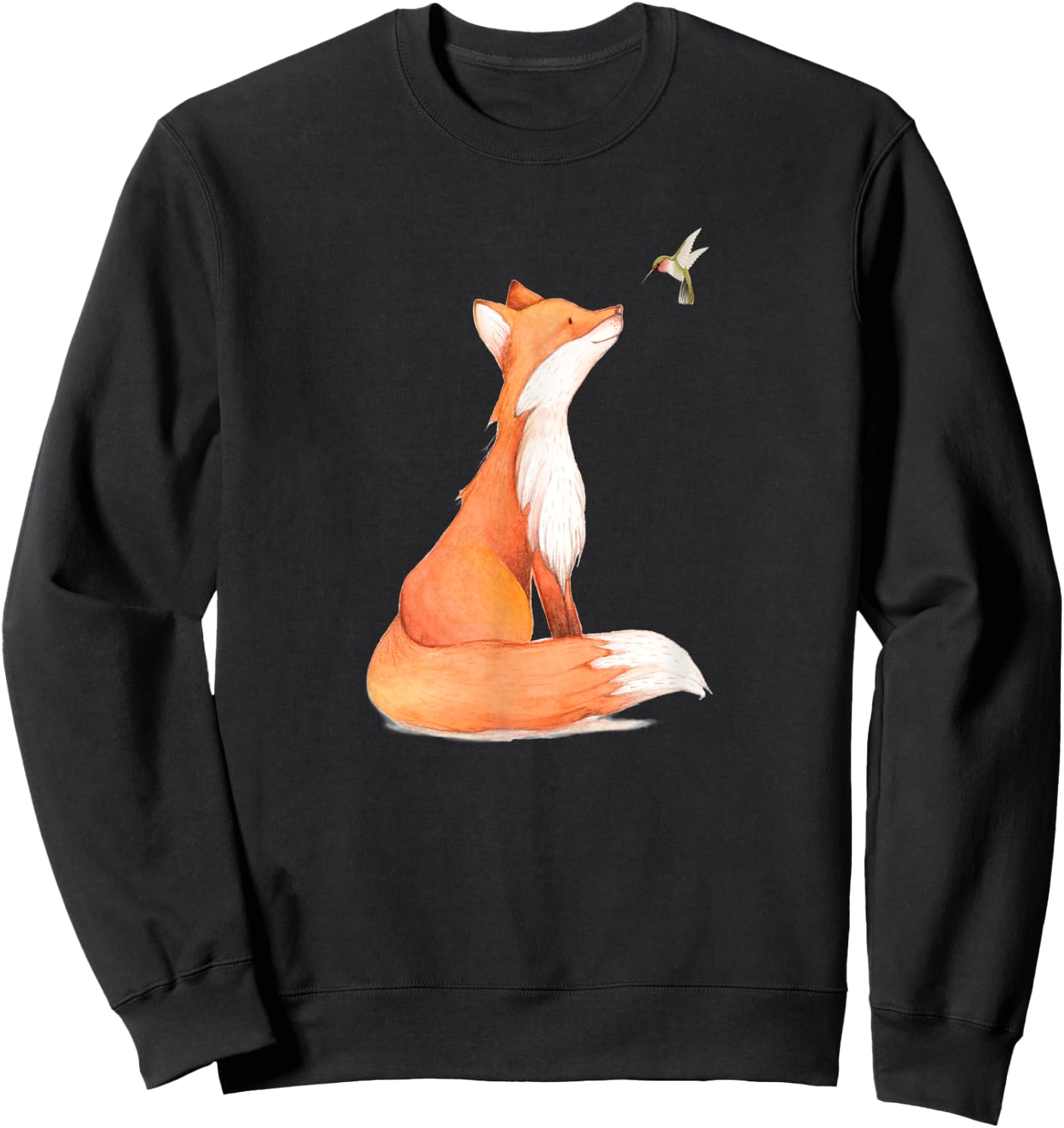The Cute Fox And Hummingbird Vintage Retro Gift Lover Sweatshirt - Sweatshirt | Black