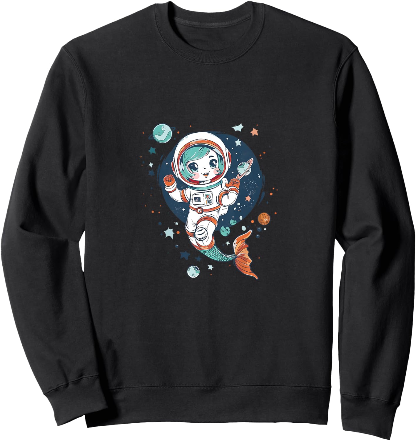 Cute Astronaut Mermaid in Space Funny Planetary Kids Sweatshirt - Sweatshirt | Black