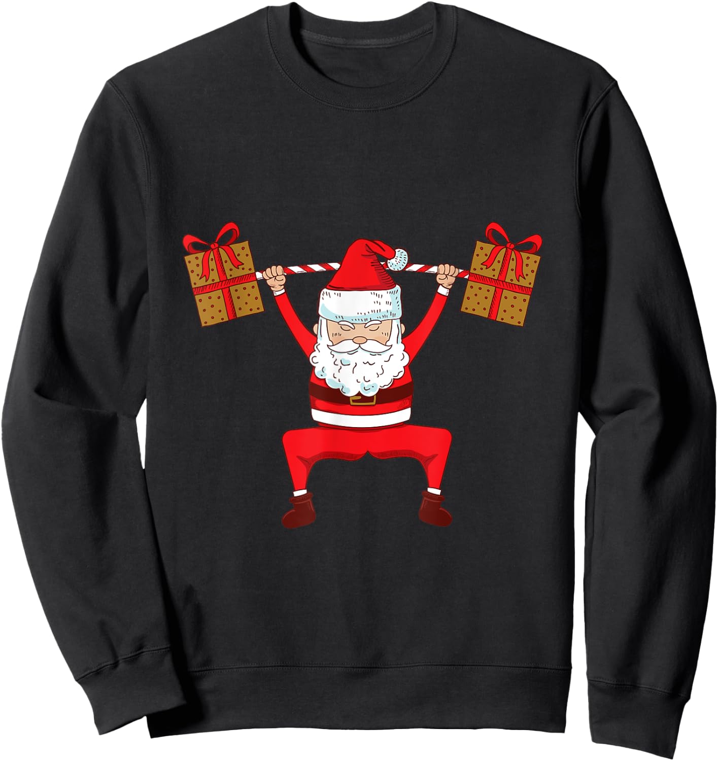 Santa Weight Lifting Christmas Exercise Gym Sweatshirt - Sweatshirt | Black