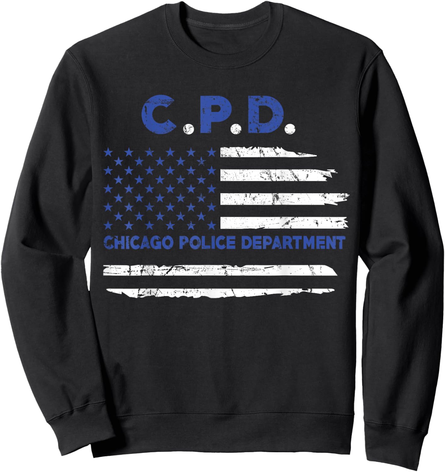 Chicago Police Officer American Flag Thin Blue Line Men Sweatshirt - Sweatshirt | Black