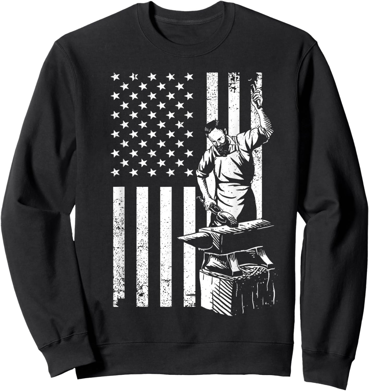 Cool US Flag Blacksmith Art Women Blacksmith Forging Sweatshirt - Sweatshirt | Black
