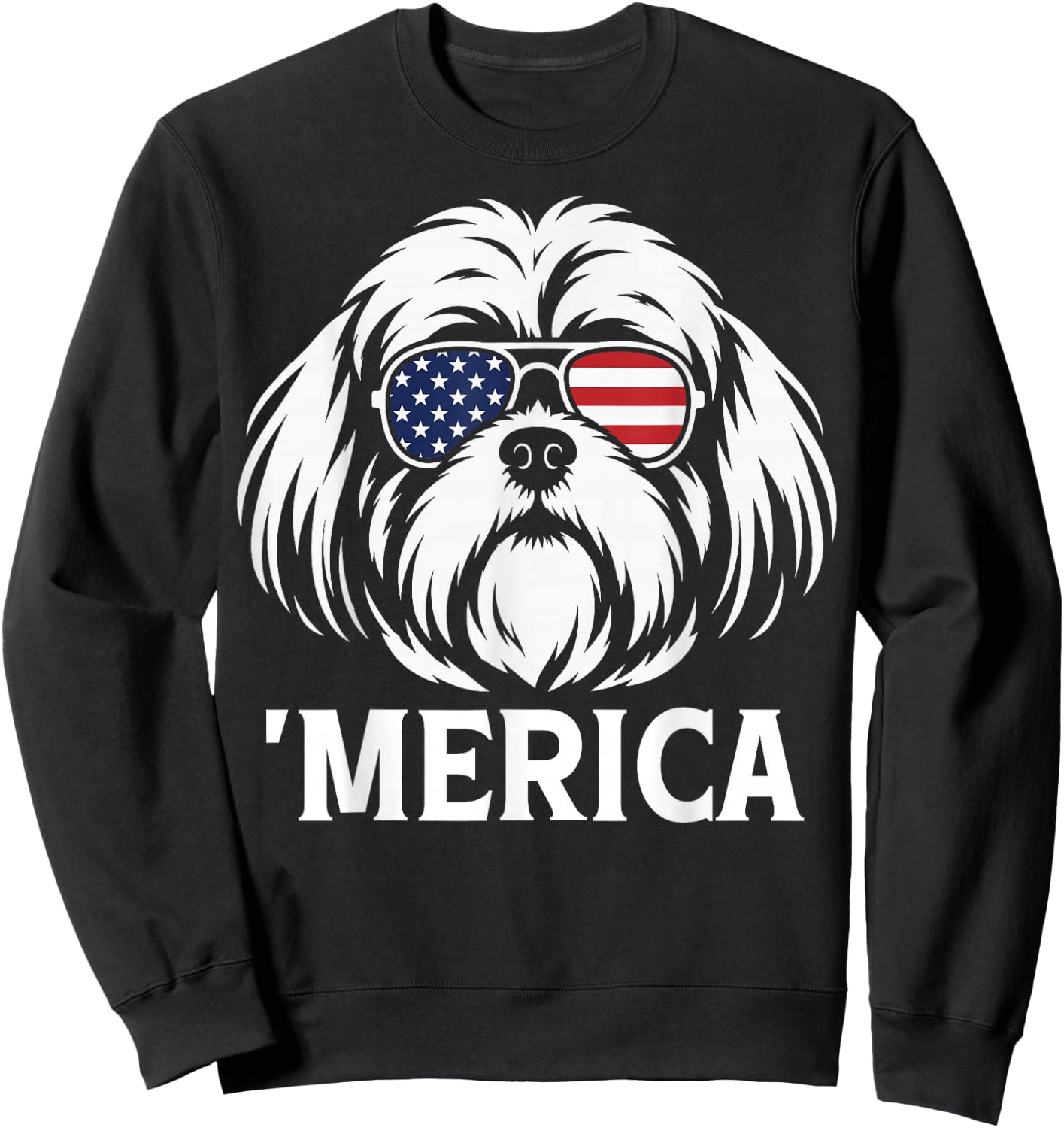 Patriotic Shih Tzu Dog 'Merica American Flag USA 4th of July Sweatshirt - Sweatshirt | Black