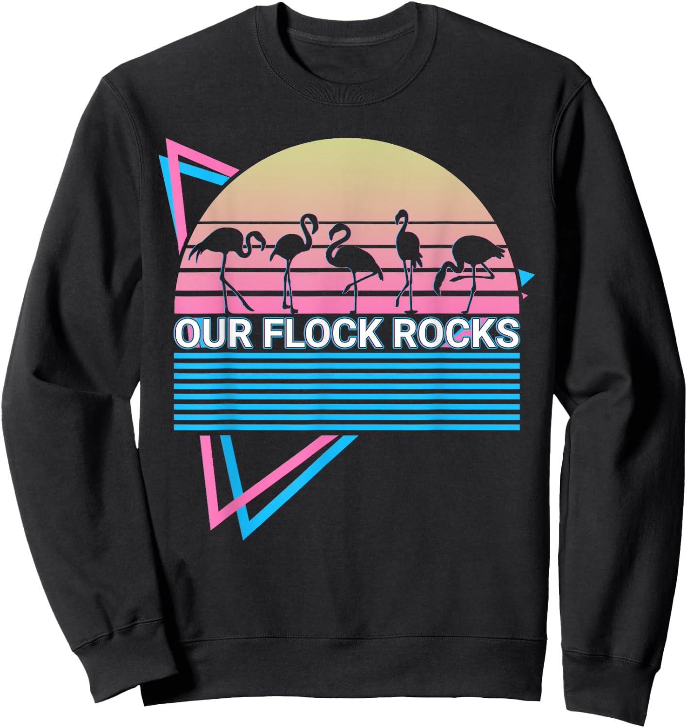 Funny Flamingo Retro Our Flock Rocks Sweatshirt - Sweatshirt | Black