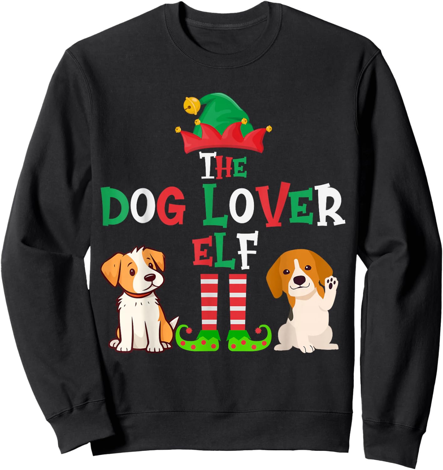 The Dog Lover Elf - Funny Matching Family Group Christmas Sweatshirt - Sweatshirt | Black