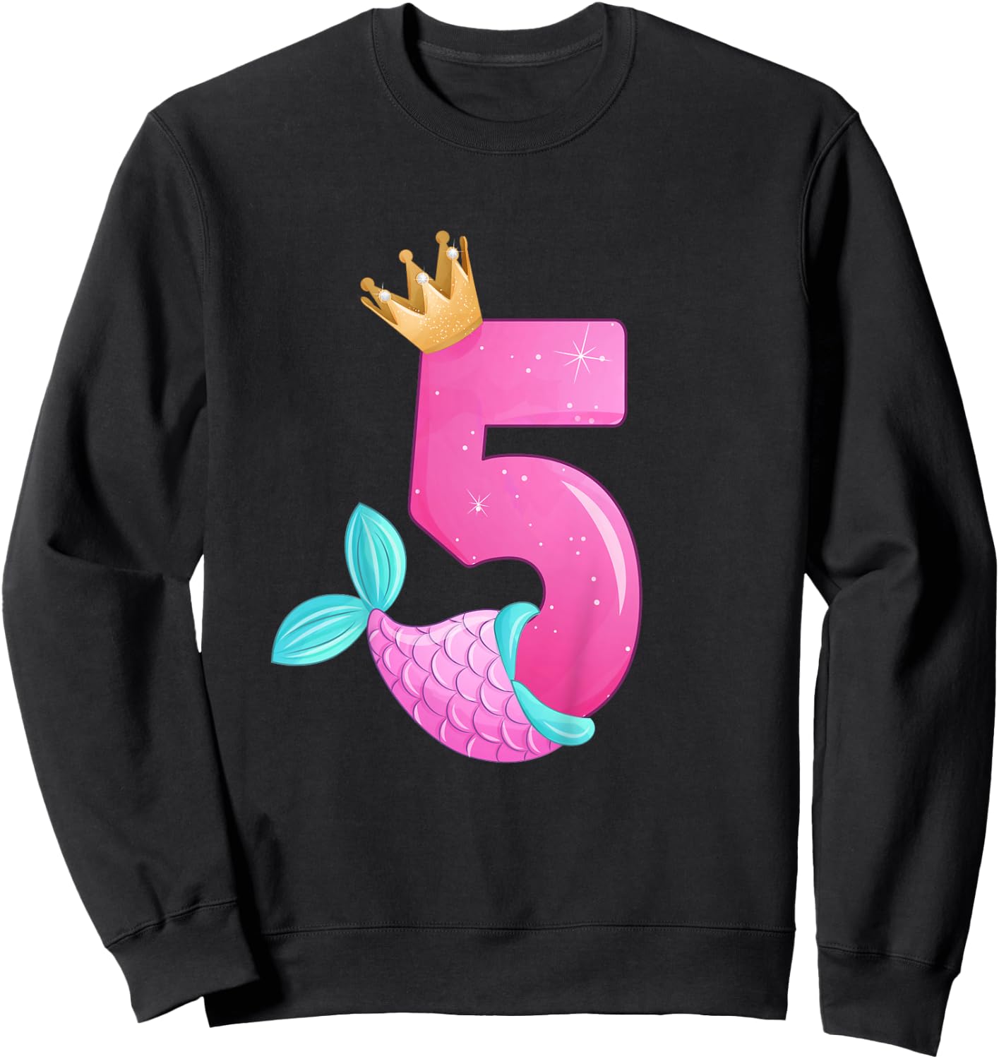 Birthday Girl 5 years old, Mermaid Fin, Number 5 Sweatshirt - Sweatshirt | Black