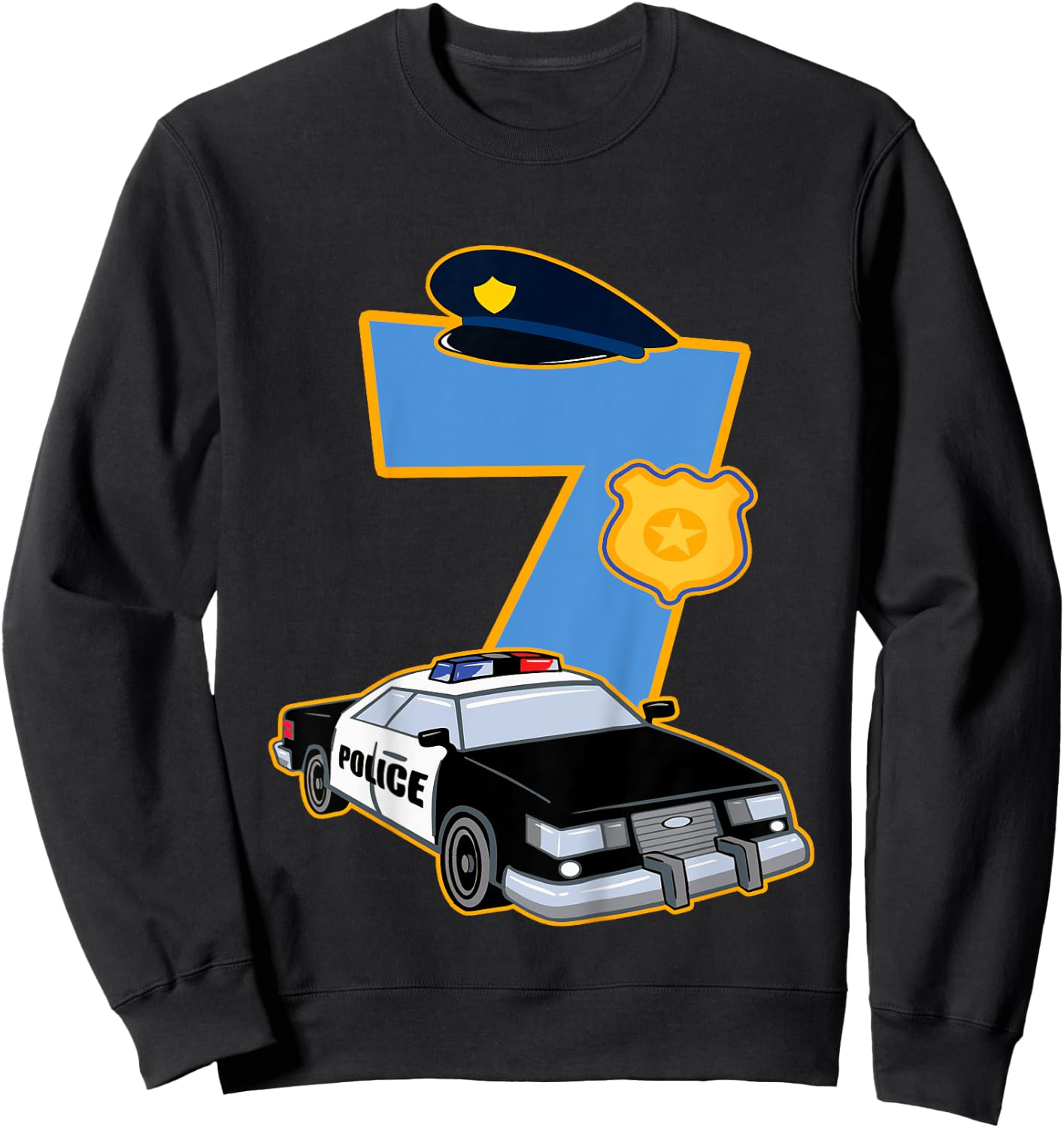 Kids 7th Birthday Police 7 Years Old Officer Car Costume Sweatshirt - Sweatshirt | Black
