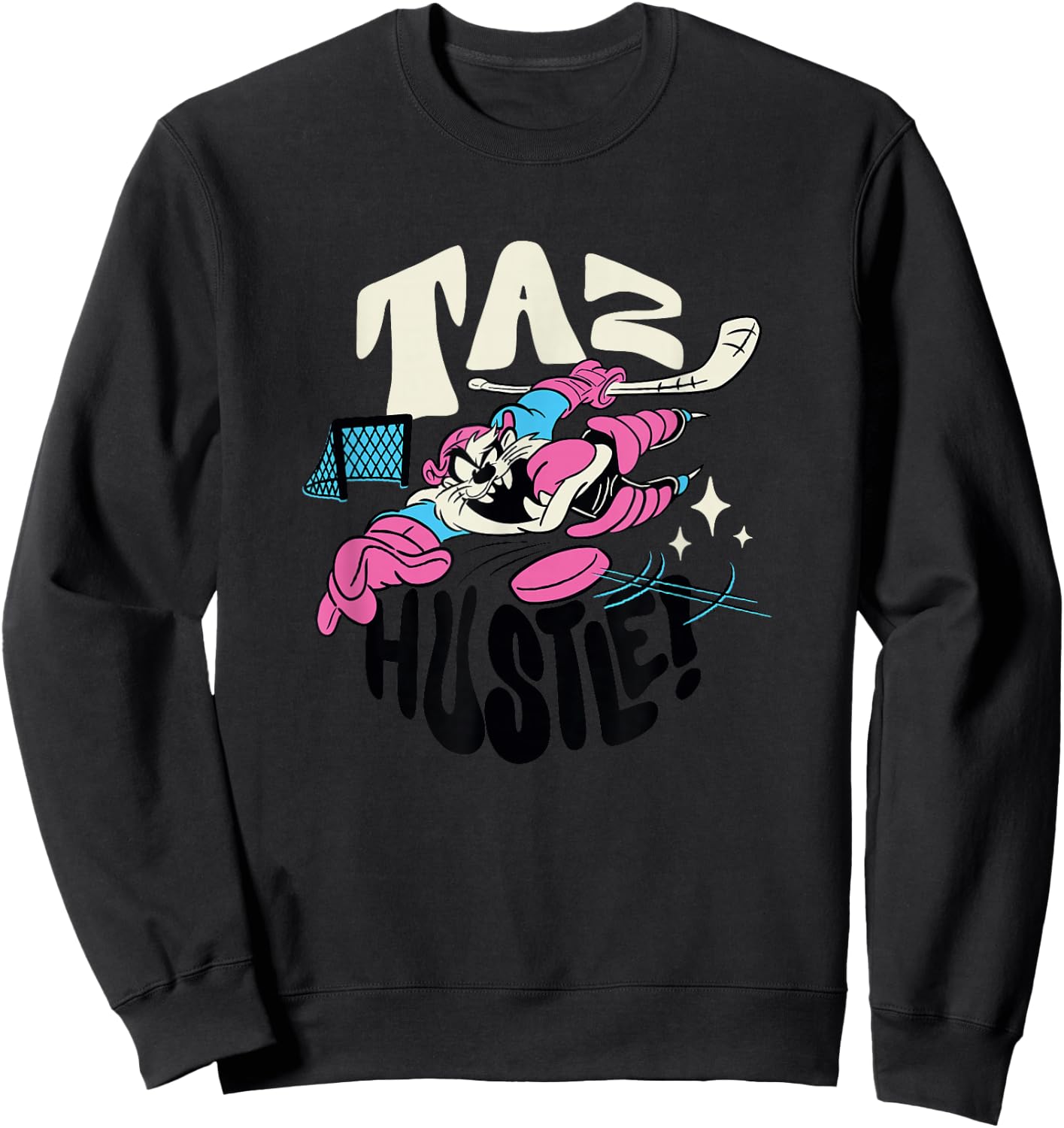 Looney Tunes Tasmanian Devil Retro Vintage Hockey Hustle Sweatshirt - Sweatshirt | Black