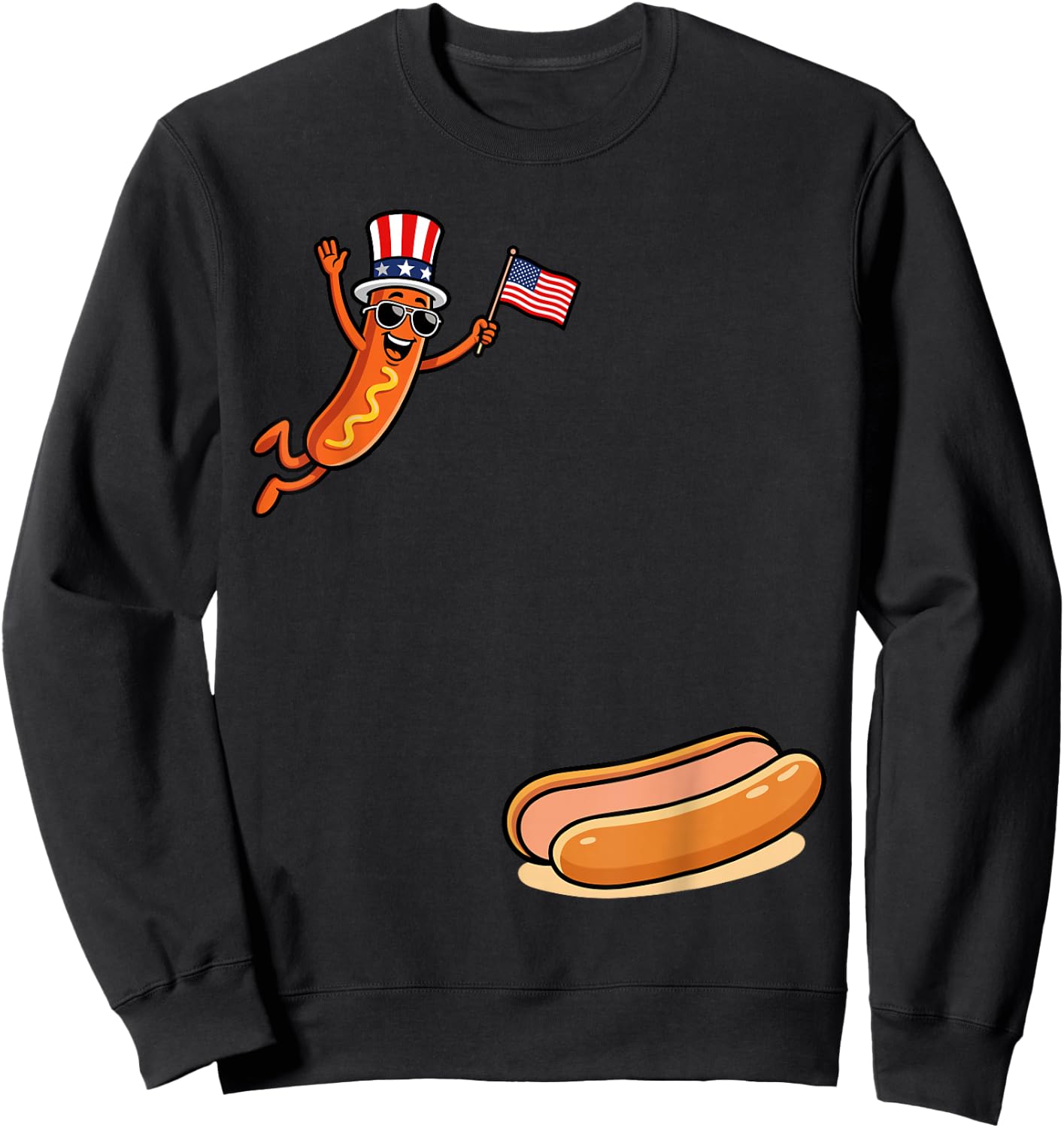 Hotdog Freedom Dive Funny Uncle Sam Hot Dog Jumping Into Bun Sweatshirt - Sweatshirt | Black