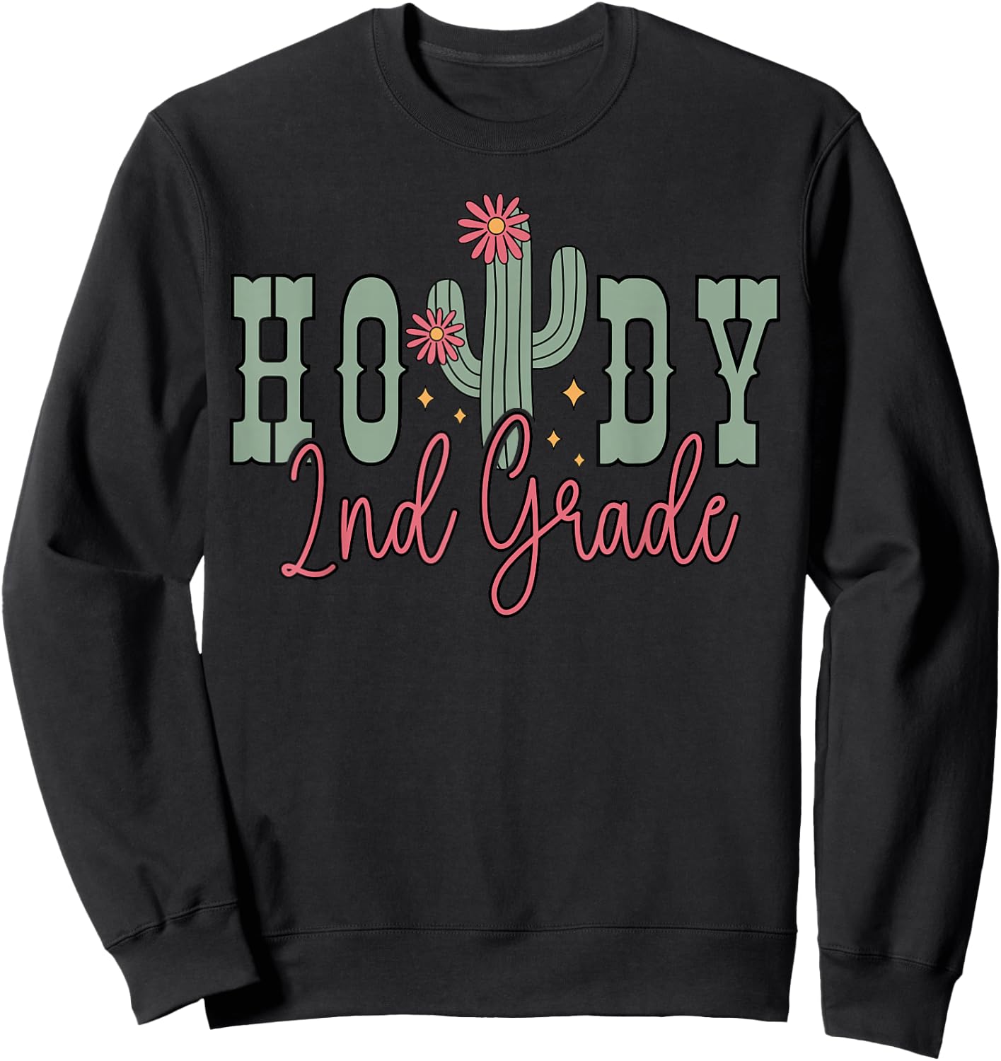 Howdy 2nd Grade Cactus Western Second Grade Teacher Kids Sweatshirt - Sweatshirt | Black