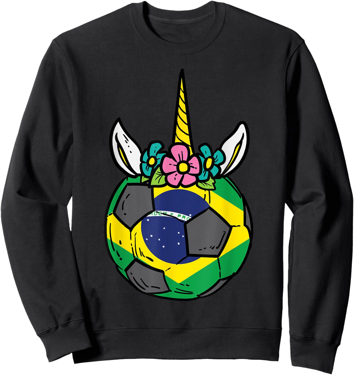 Unicorn Head Brazil Flag Brazilian Soccer Girls Kids Toddler Sweatshirt - Sweatshirt | Black