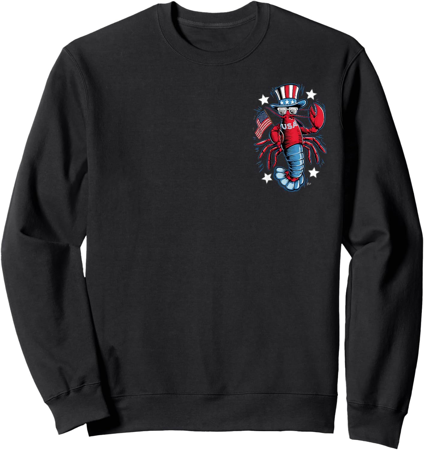 Pocket & Back Salty USA Beachwear July 4th Vintage Lobster Sweatshirt - Sweatshirt | Black