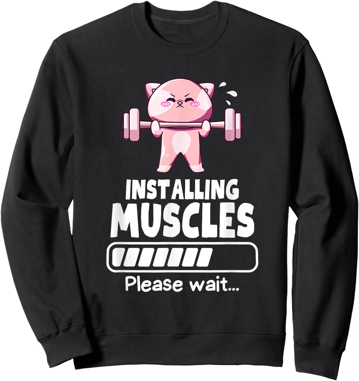 Installing Muscles Funny Weightlifting Cat Gym Humor Men Women Sweatshirt - Sweatshirt | Black