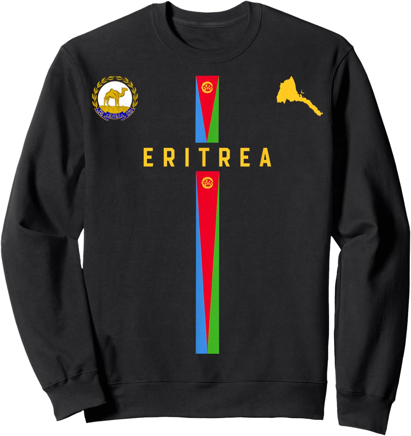 Flag of Eritrea, map silhouette of Eritrea, national emblem , Black, S Sweatshirt - Sweatshirt | Black