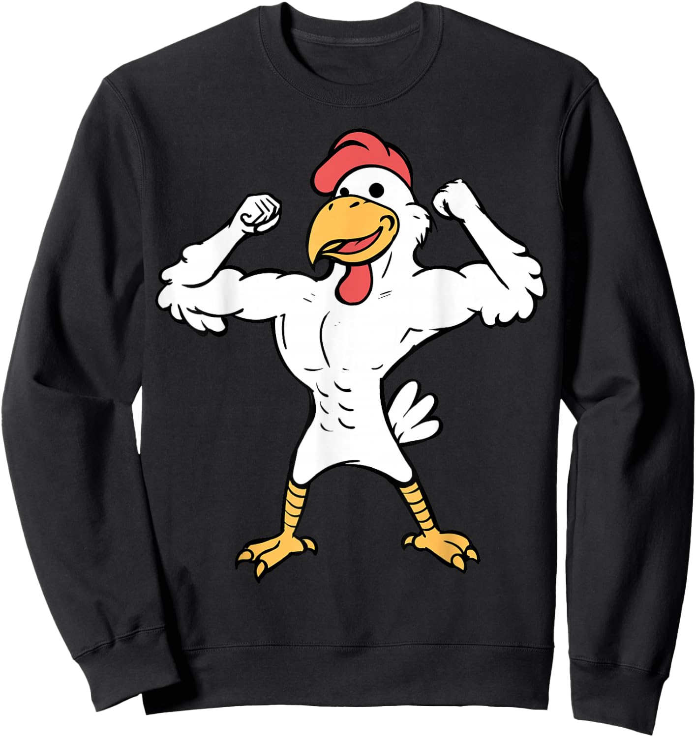 Muscle Chicken Muscle Chicken Flexing Fitness Cartoon Sweatshirt - Sweatshirt | Black