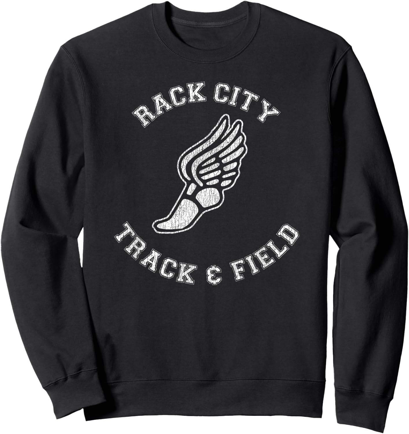 Rack City Track & Field Distressed Retro Classic 80s Sweatshirt - Sweatshirt | Black