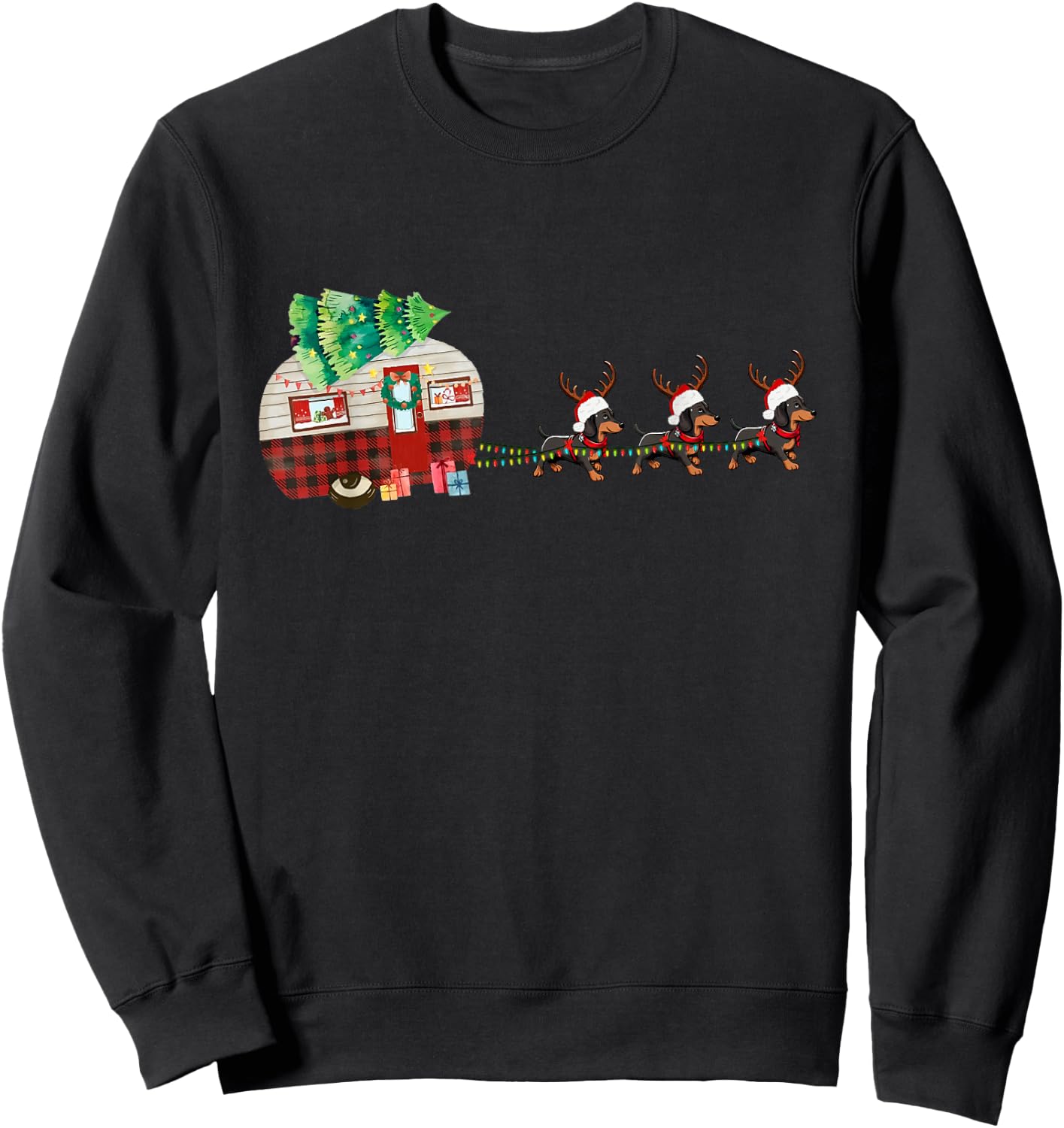 Funny Santa Dachshund Dog Sleigh Christmas Pet Camper Van Sweatshirt - Sweatshirt | Black