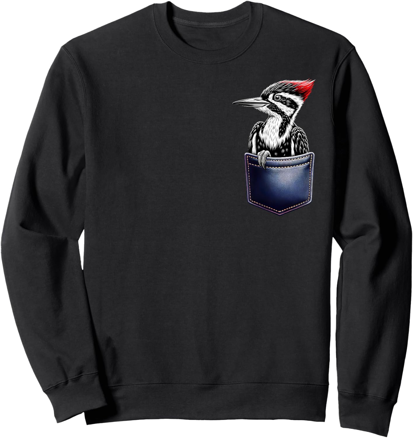 Pileated Woodpecker in Pocket Bird Lover Watcher Birding Sweatshirt - Sweatshirt | Black