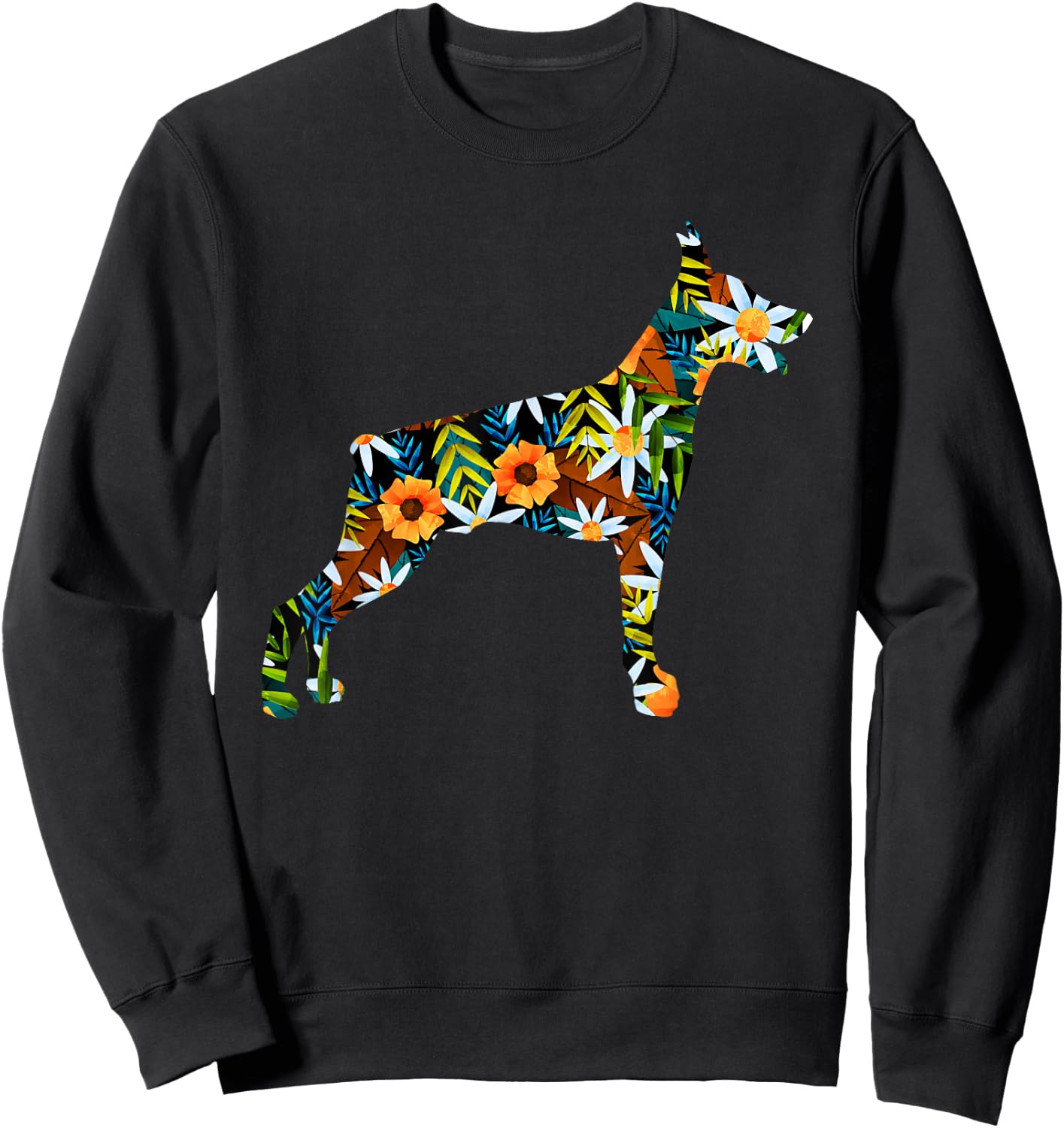 Funny Doberman Art Women Floral Doberman Pinscher Sweatshirt - Sweatshirt | Black