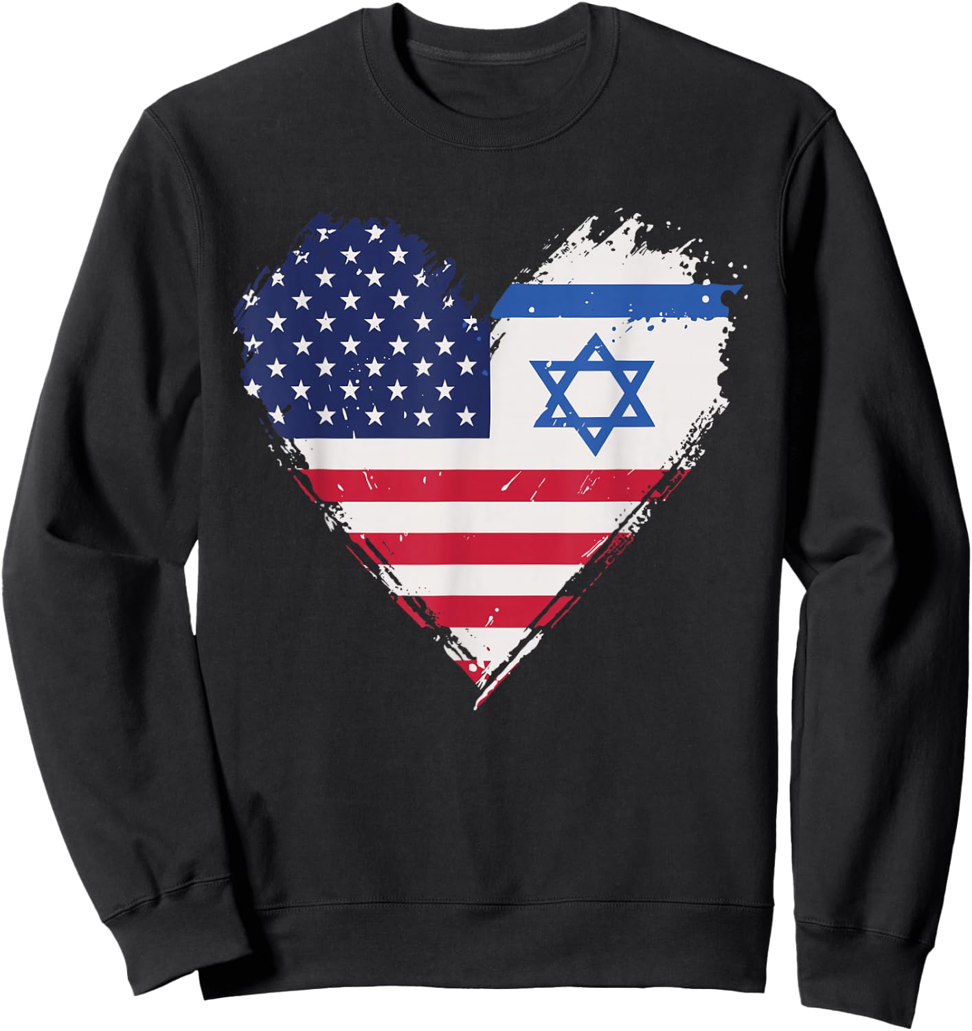 Vintage Grunge American Israel Alliance Flags in Heart Sweatshirt - Sweatshirt | Black