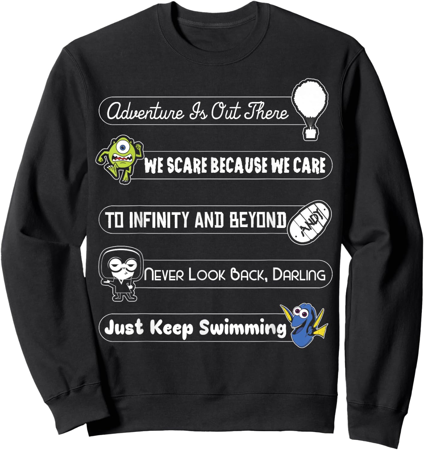 Disney Pixar Collection Iconic Character Slogan Text Stack Sweatshirt - Sweatshirt | Black