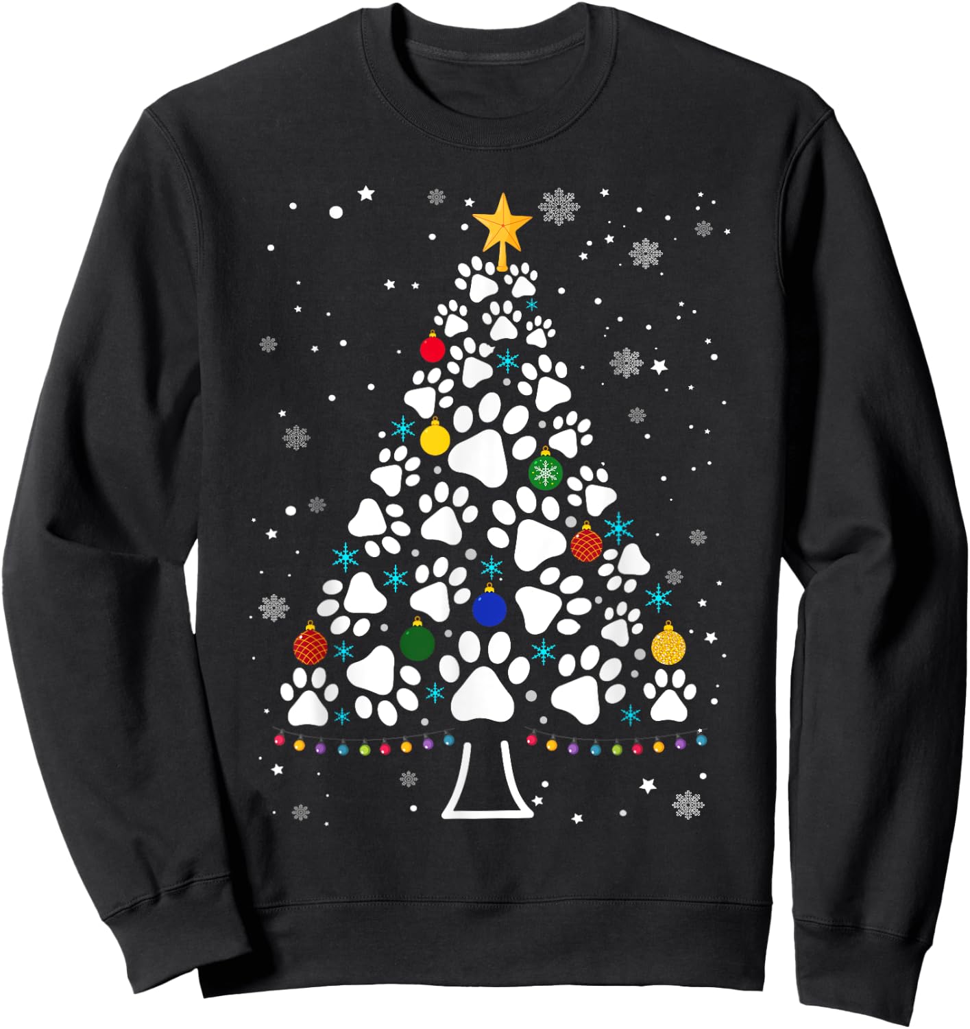 Paw Print Christmas Tree Lights Matching Family Xmas Sweatshirt - Sweatshirt | Black
