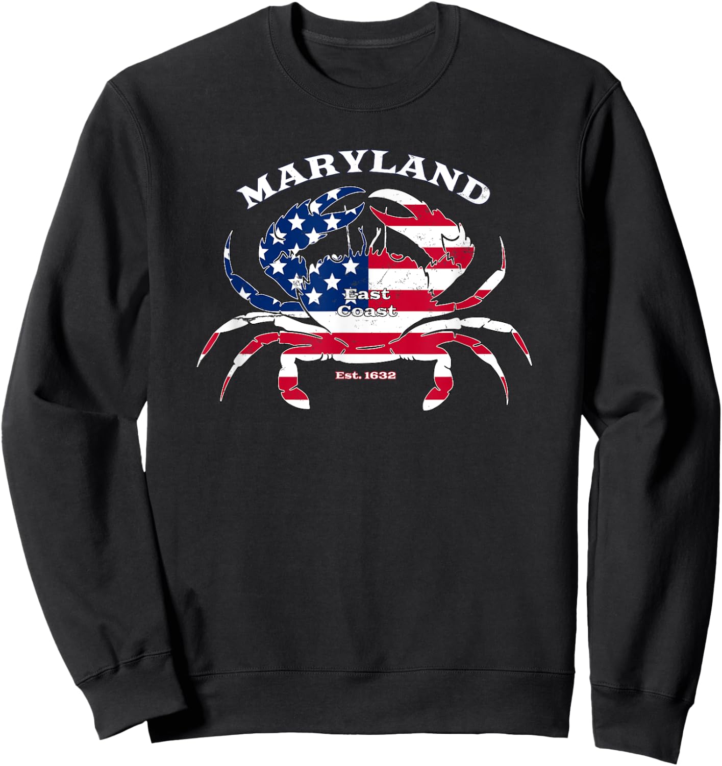 Blue Crab Maryland Novelty Patriotic USA American Flag Pride Sweatshirt - Sweatshirt | Black