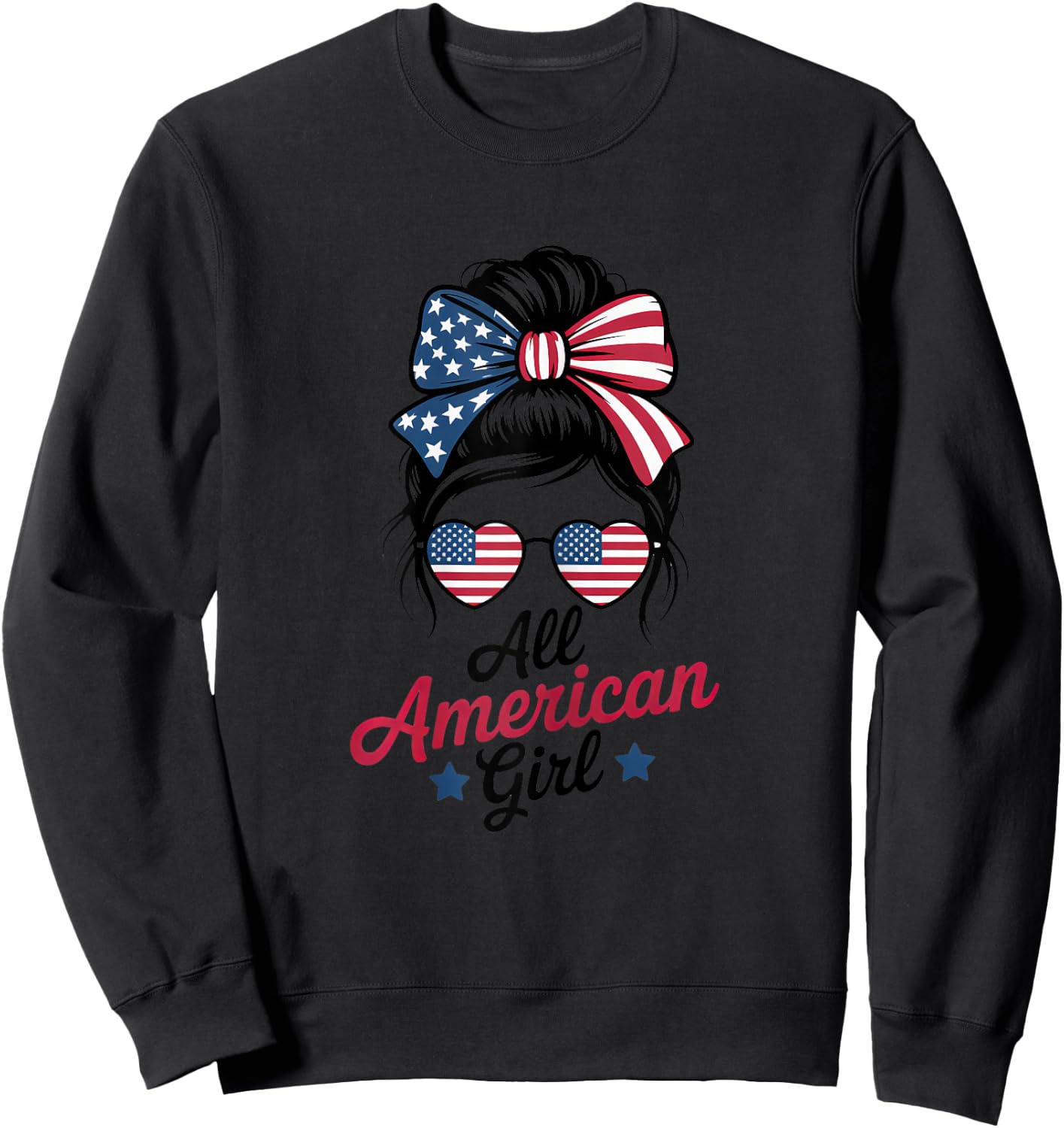 All American Girl Patriot USA Flag 4th July Women Kids Girls Sweatshirt - Sweatshirt | Black
