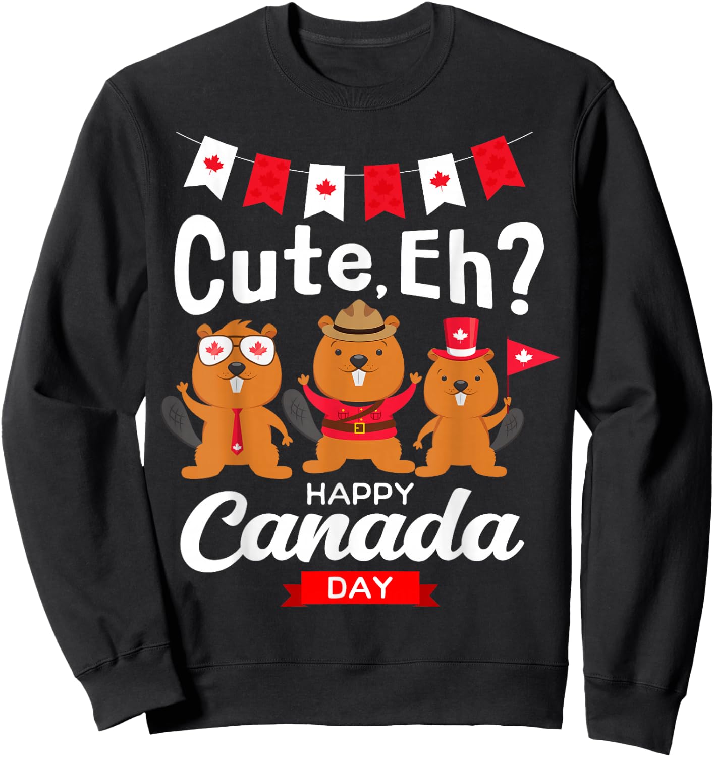 Cute Eh Happy Canada day Flag for Boys girls Kids Toddler Sweatshirt - Sweatshirt | Black