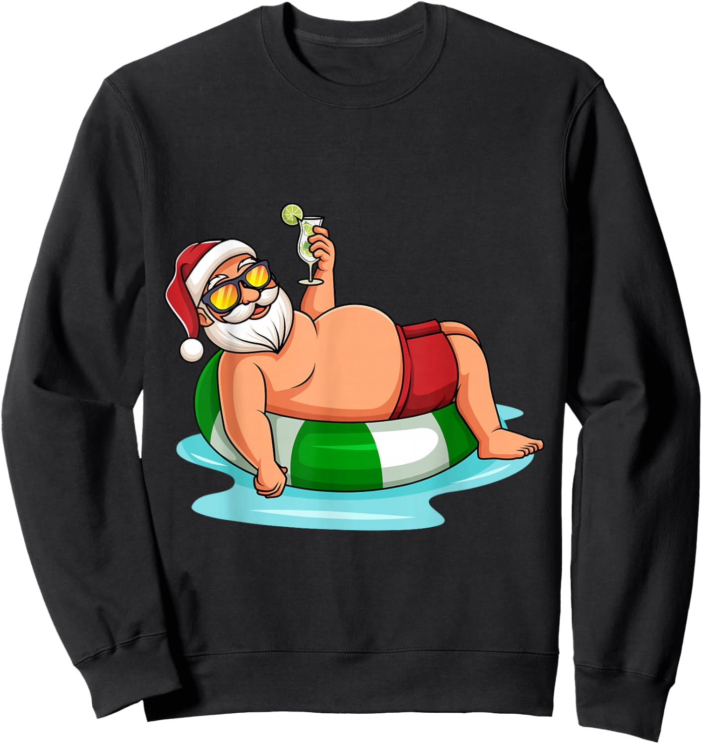 Funny Christmas in July Summer Pool Float Santa Xmas Adult Sweatshirt - Sweatshirt | Black