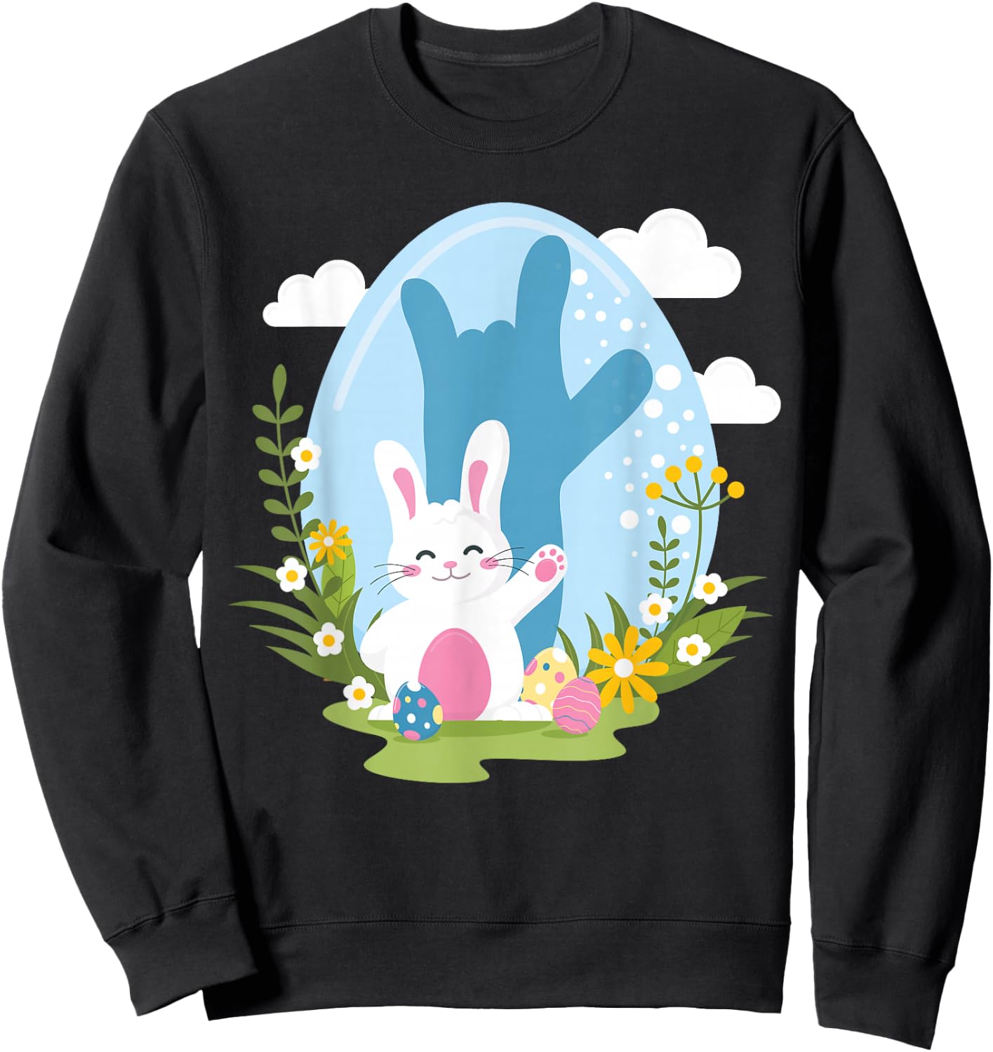 ASL Easter Bunny Reflection I Love You Hand Sign Language Sweatshirt - Sweatshirt | Black