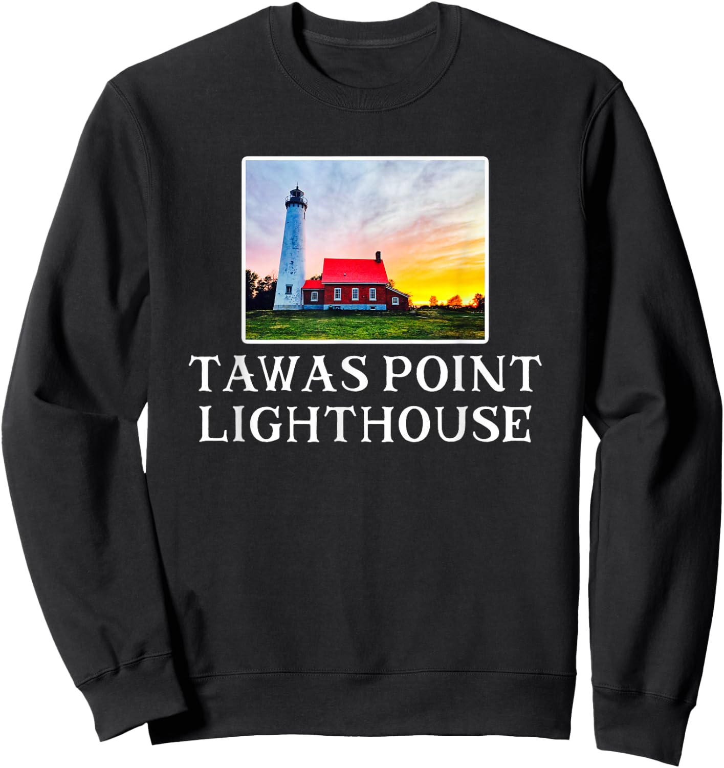 Tawas Point Lighthouse Up North Michigan Lake Huron Sweatshirt - Sweatshirt | Black