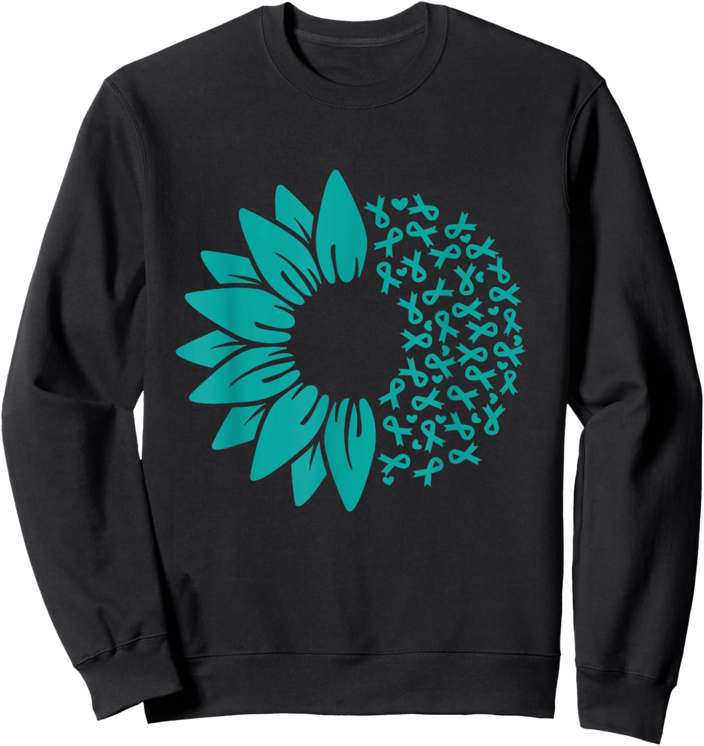 Sunflower Ovarian Cancer Awareness Teal Ribbon Sweatshirt - Sweatshirt | Black