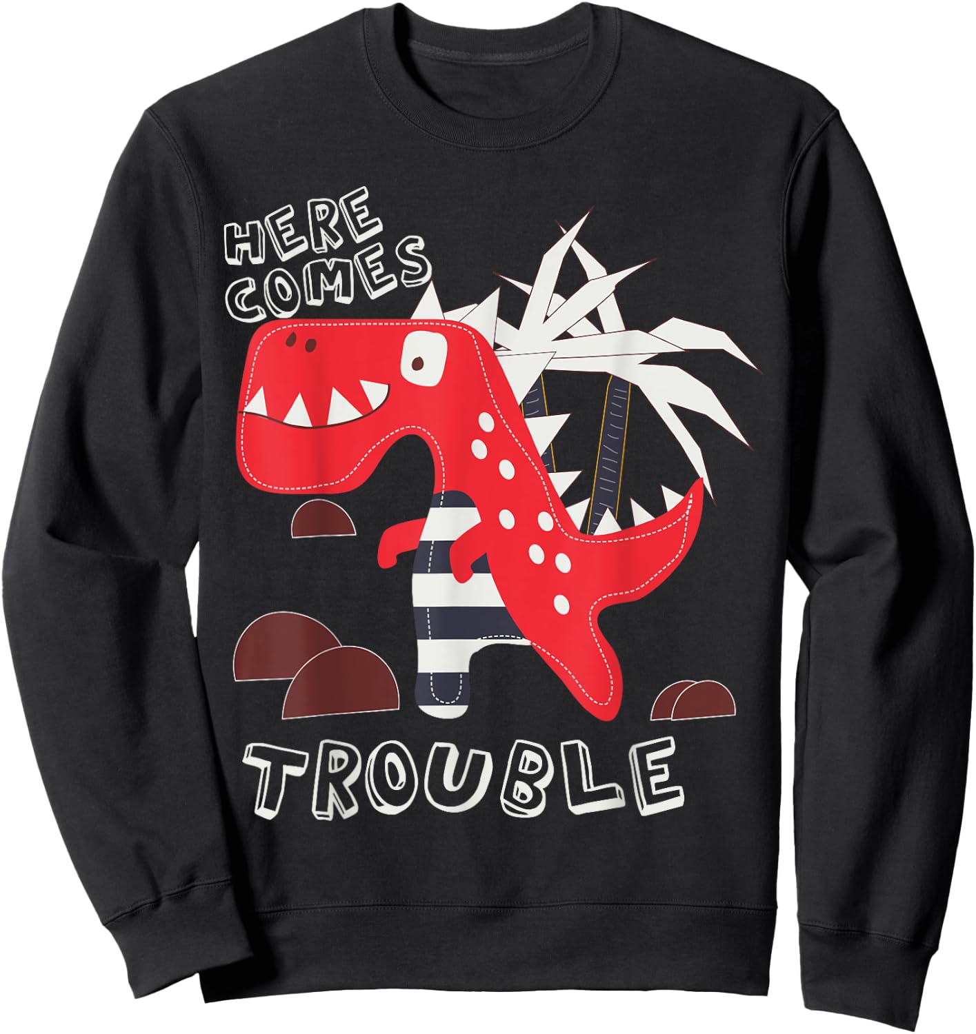 Here Comes Trouble Dino Cute Dinosaur Boy Girl Kids Toddler Sweatshirt - Sweatshirt | Black